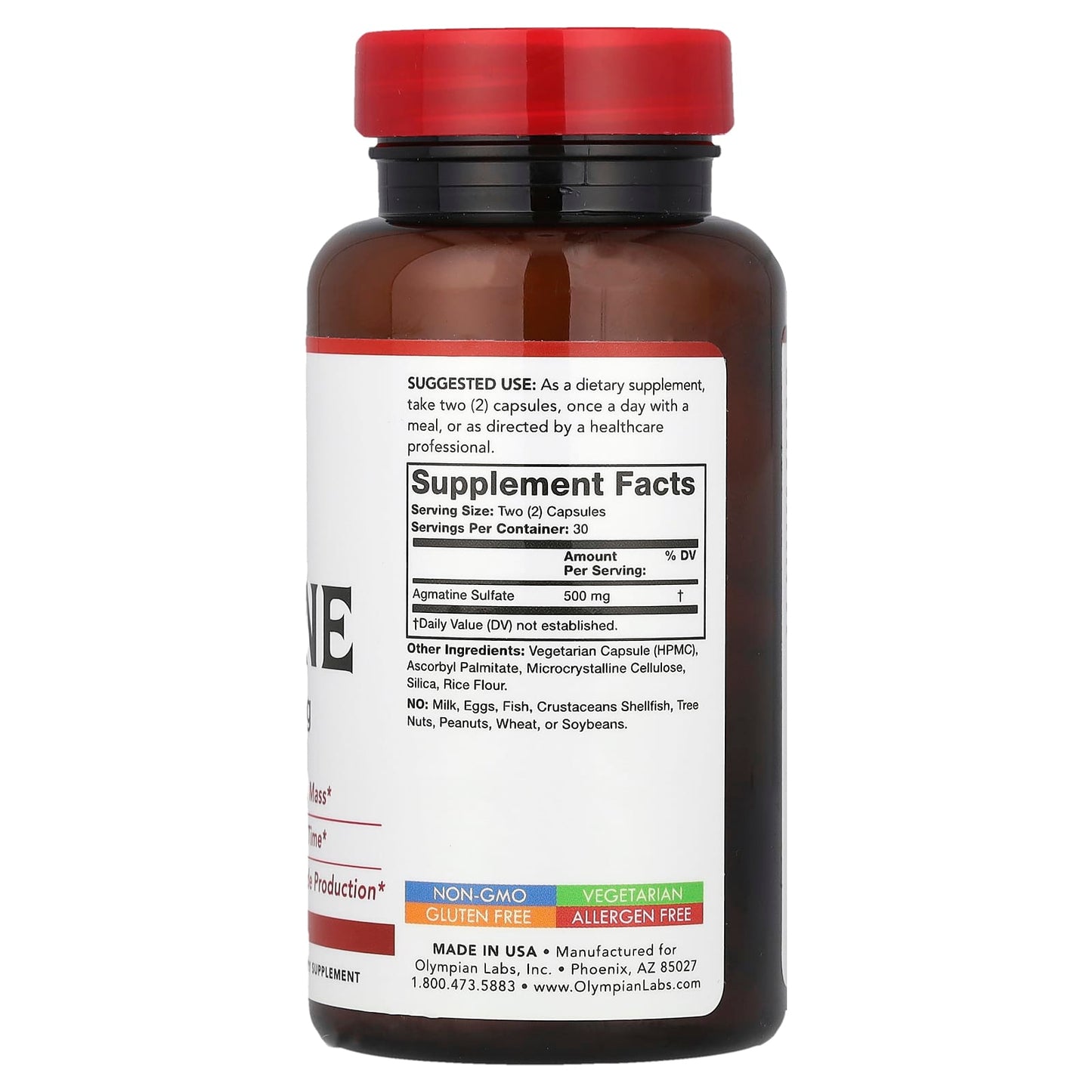 Olympian Labs, Agmatine, 500 mg, 60 Vegetarian Capsules (250 mg per Capsule) - Image 2