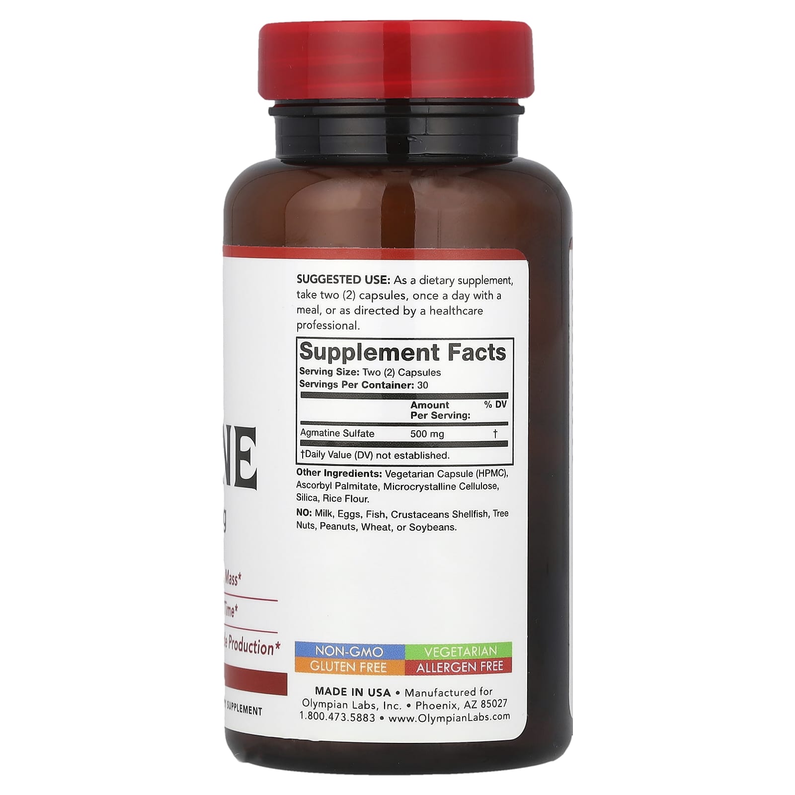 Olympian Labs, Agmatine, 500 mg, 60 Vegetarian Capsules (250 mg per Capsule) - Image 2