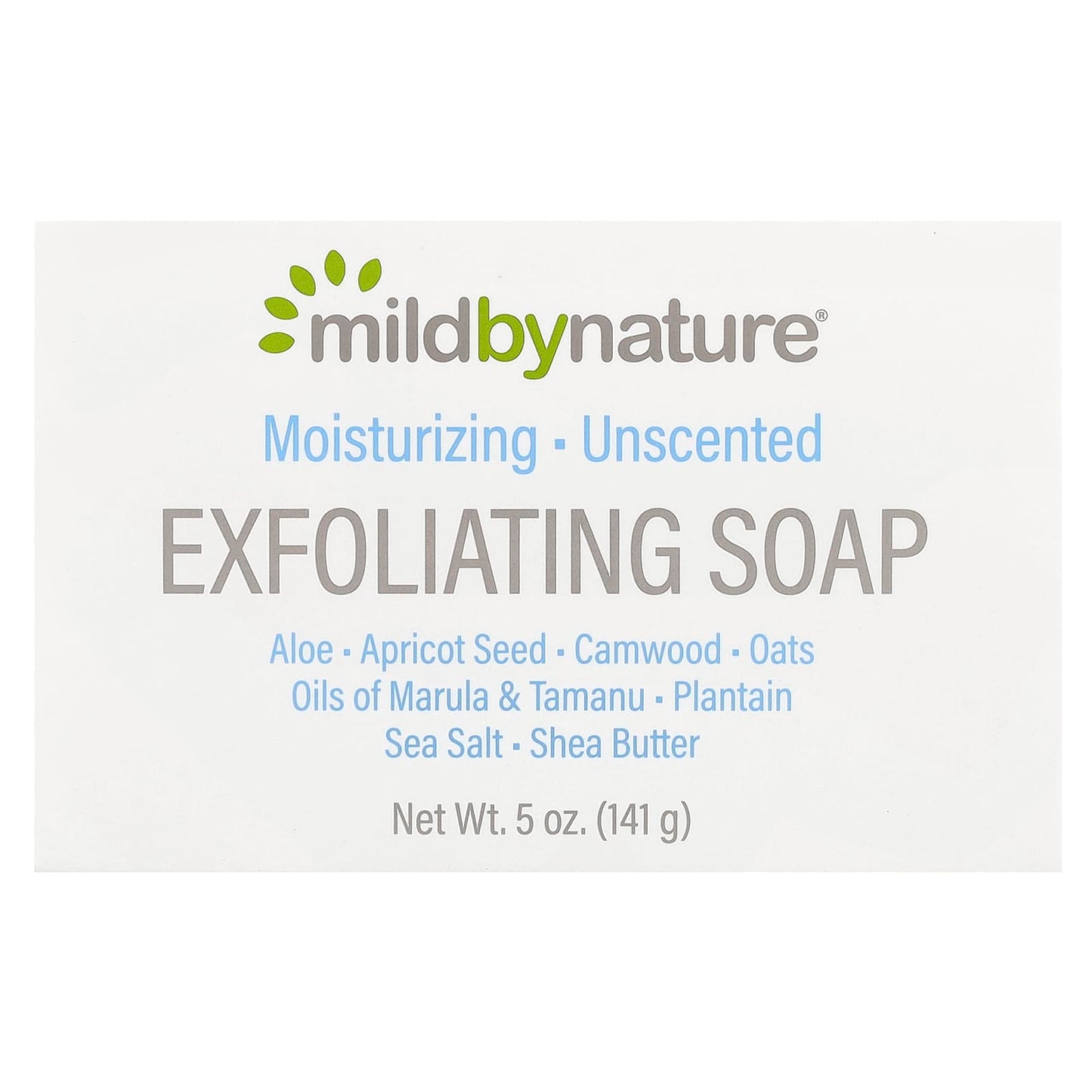 Nourishing Unscented Exfoliating Bar Soap by Mild By Nature, 5 oz (141g) - Image 1