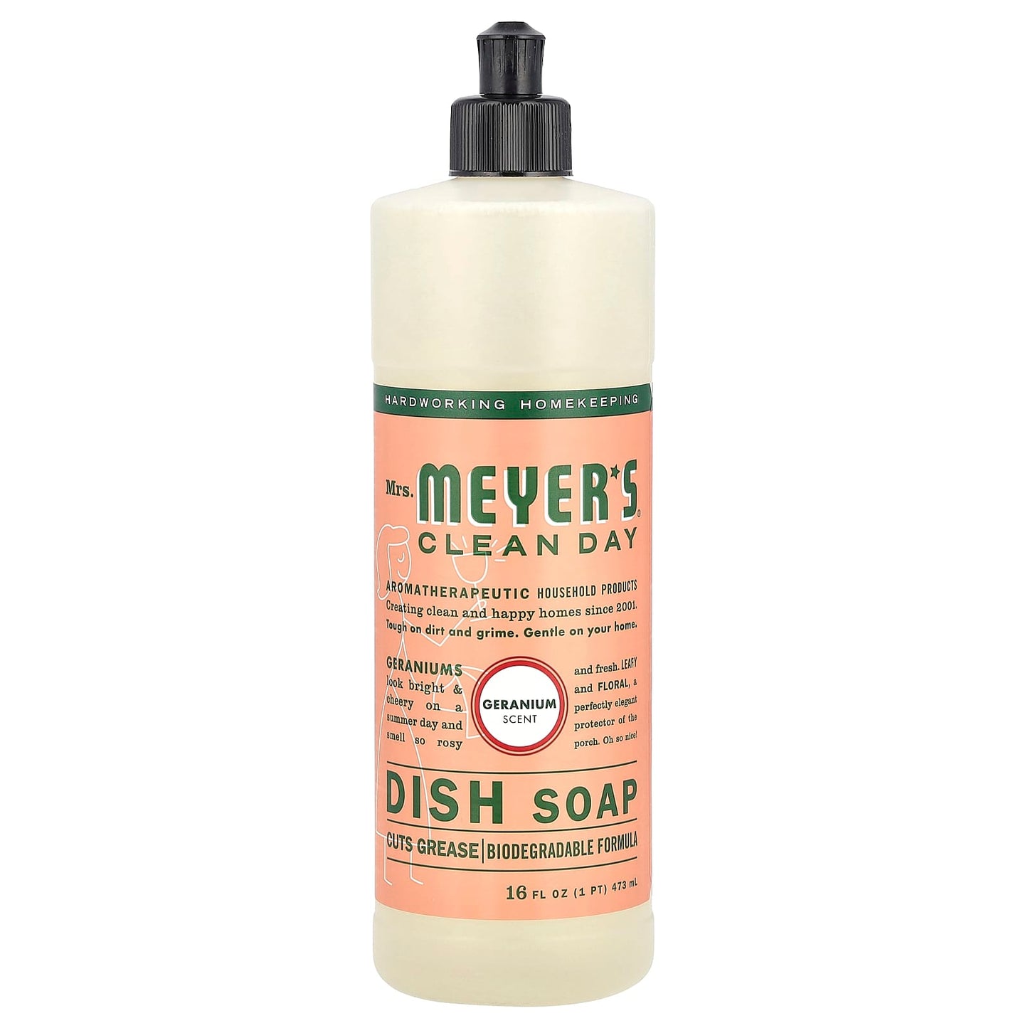 Mrs. Meyers Clean Day, Dish Soap, Geranium, 16 fl oz (473 ml) - Image 1