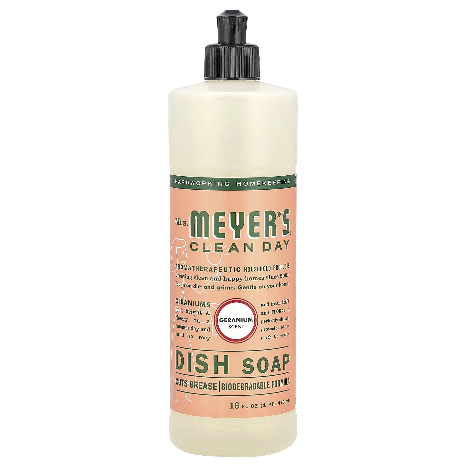 Mrs. Meyers Clean Day, Dish Soap, Geranium, 16 fl oz (473 ml) - Image 1