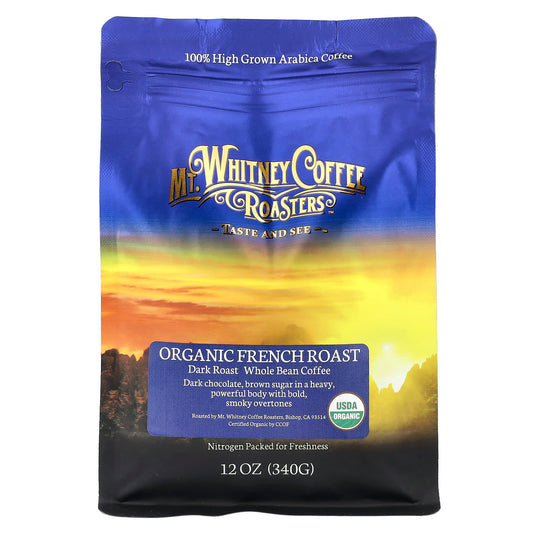 Mt. Whitney Coffee Roasters, Organic French Roast, Whole Bean Coffee, Dark Roast, 12 oz (340 g) - Image 1