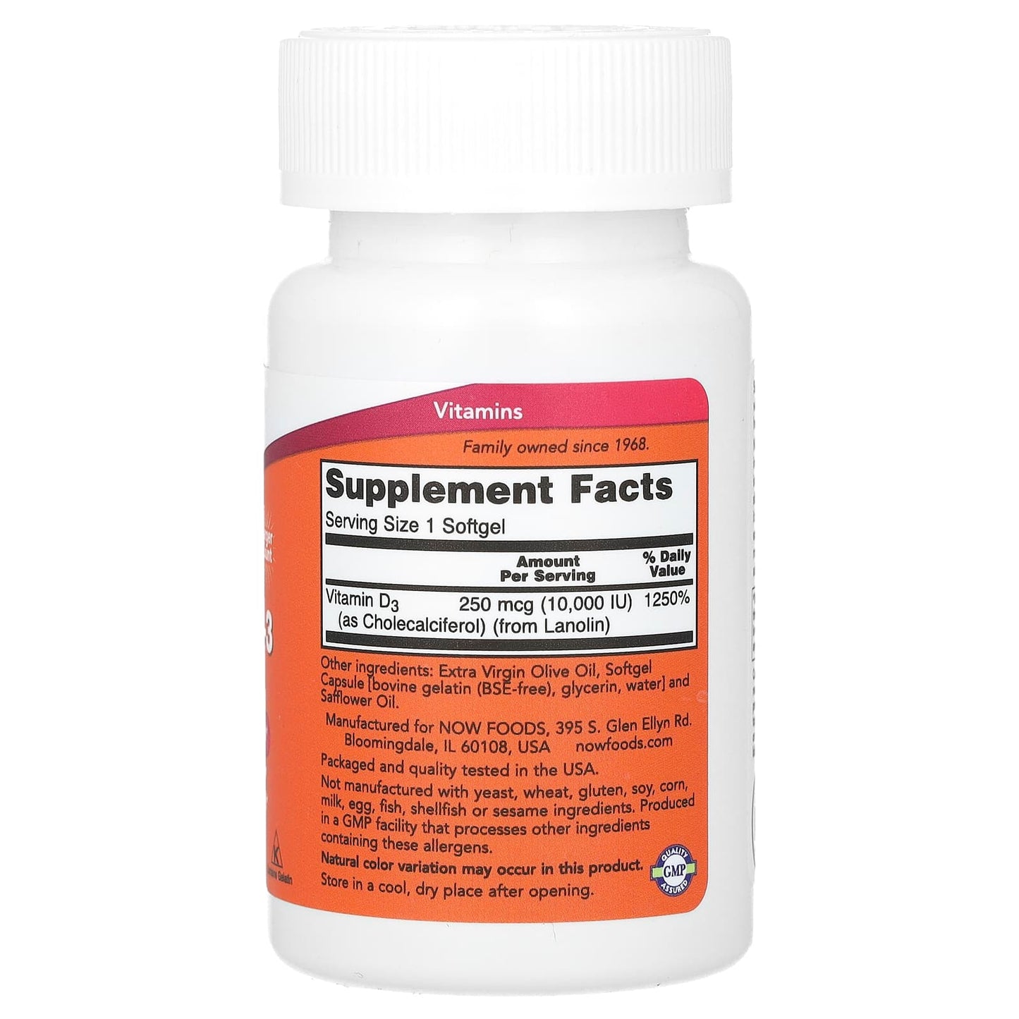 NOW Foods, Vitamin D-3, High Potency, 10,000 IU, 240 Softgels - Image 2