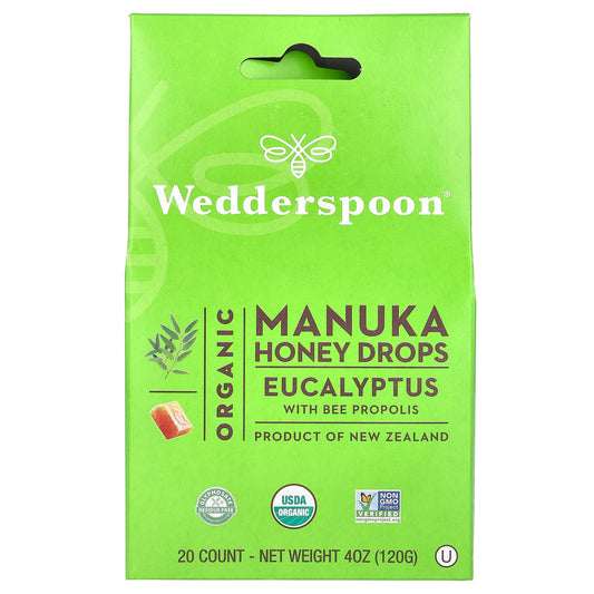 Wedderspoon, Organic Manuka Honey Drops, Eucalyptus with Bee Propolis, 20 Count, 4 oz (120 g) - Image 1