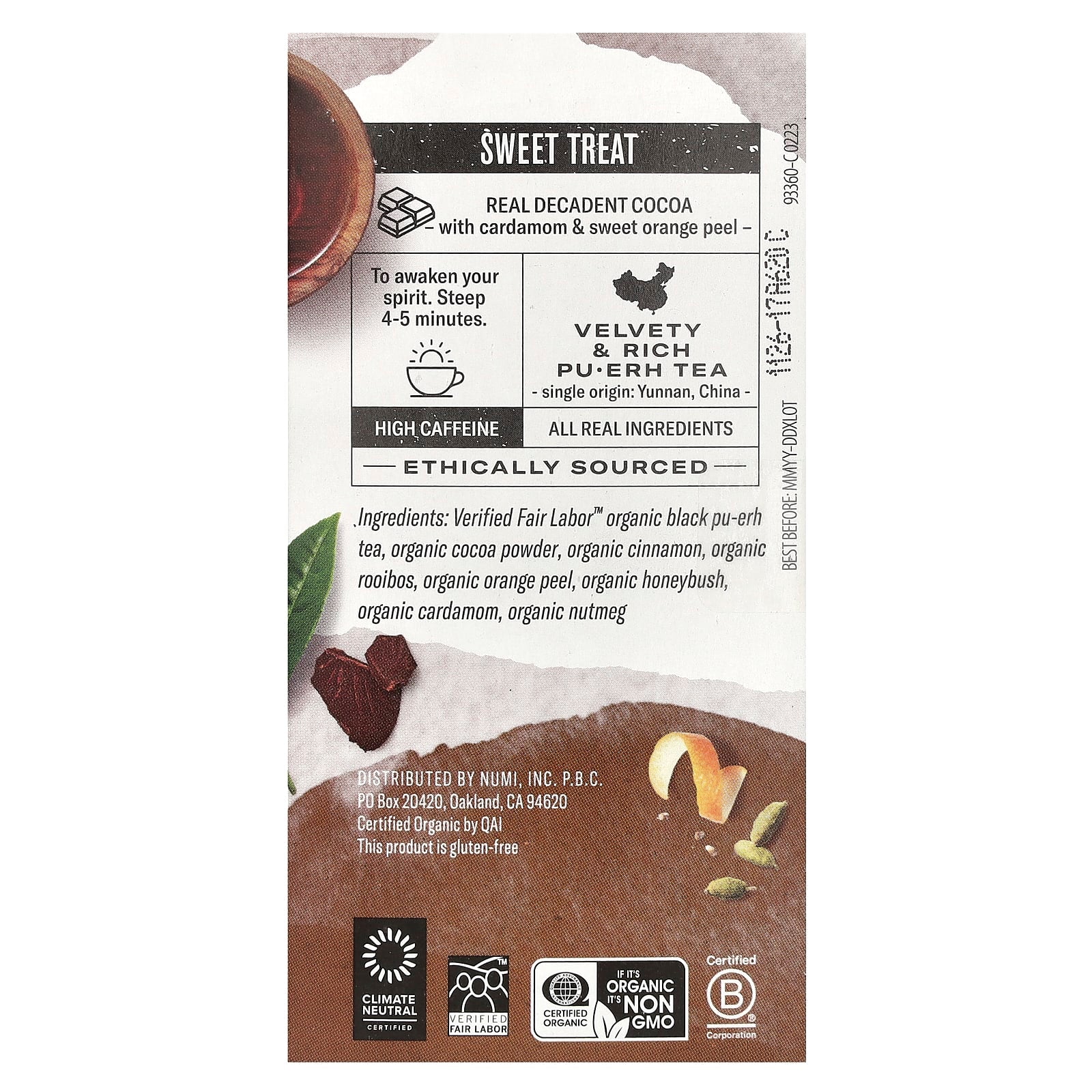Numi Tea, Organic Pu-Erh Tea, Chocolate Pu-Erh, 16 Non-GMO Tea Bags, 1.24 oz (35.2 g) - Image 2