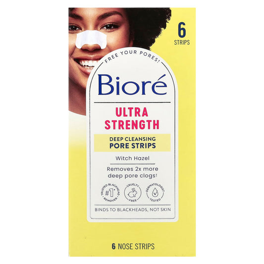 Deep Clean Pores with Biore Ultra Strength Pore Strips, Witch Hazel, 6 Nose Strips - Image 1