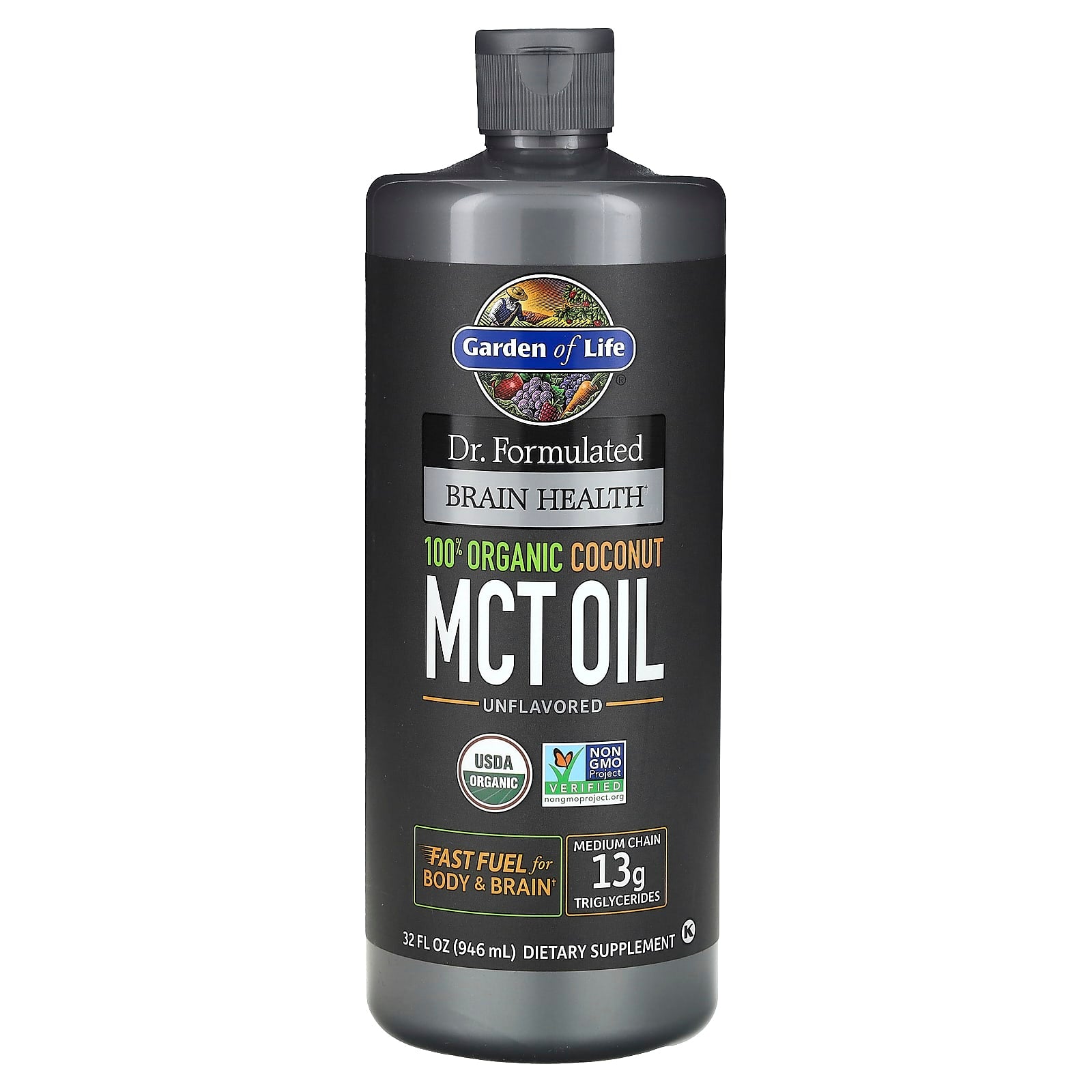 Garden of Life Dr. Formulated Brain Health MCT Oil 100% Organic Coconut 13g 32oz - Image 1
