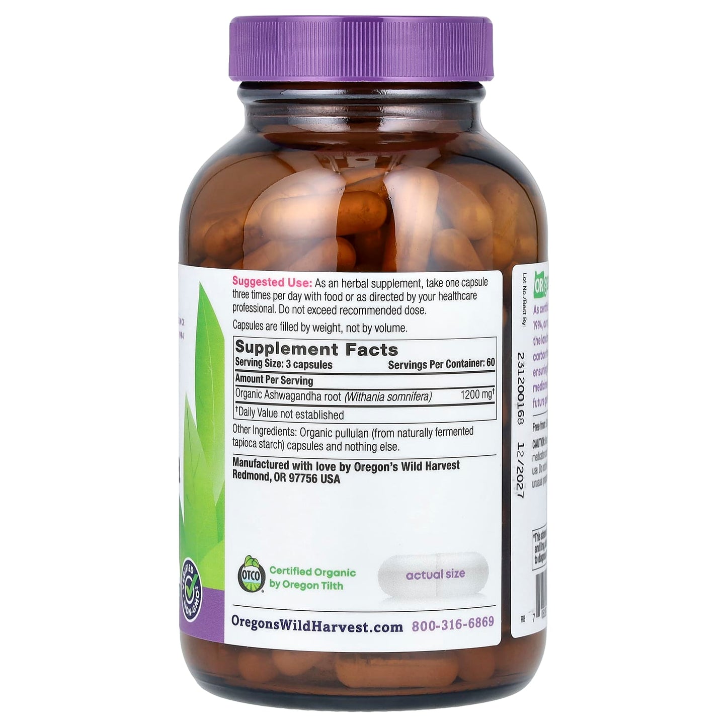 Oregon's Wild Harvest, Organic Ashwagandha, 180 Organic Vegan Capsules (400 mg per Capsule) - Image 2