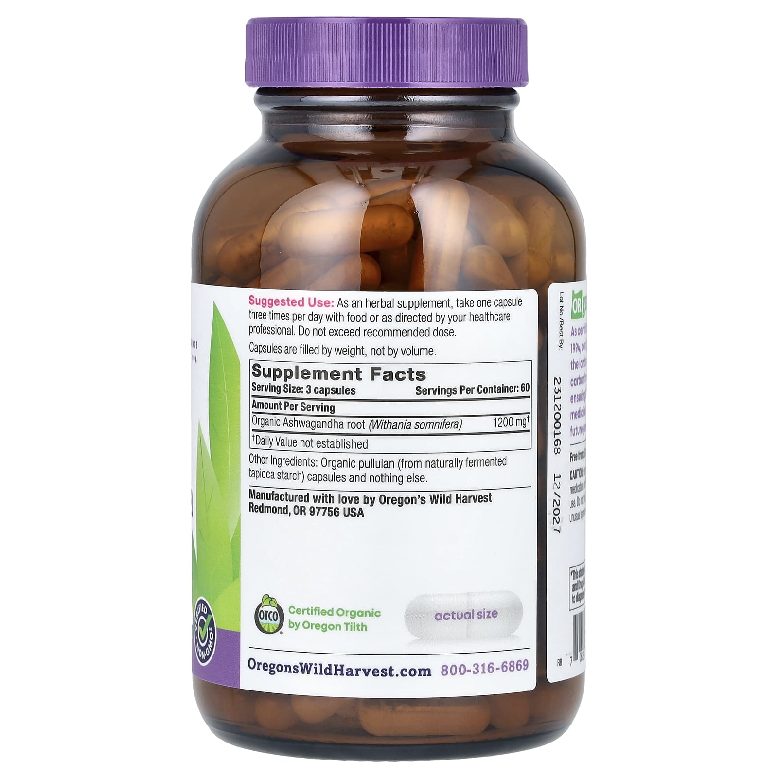 Oregon's Wild Harvest, Organic Ashwagandha, 180 Organic Vegan Capsules (400 mg per Capsule) - Image 2