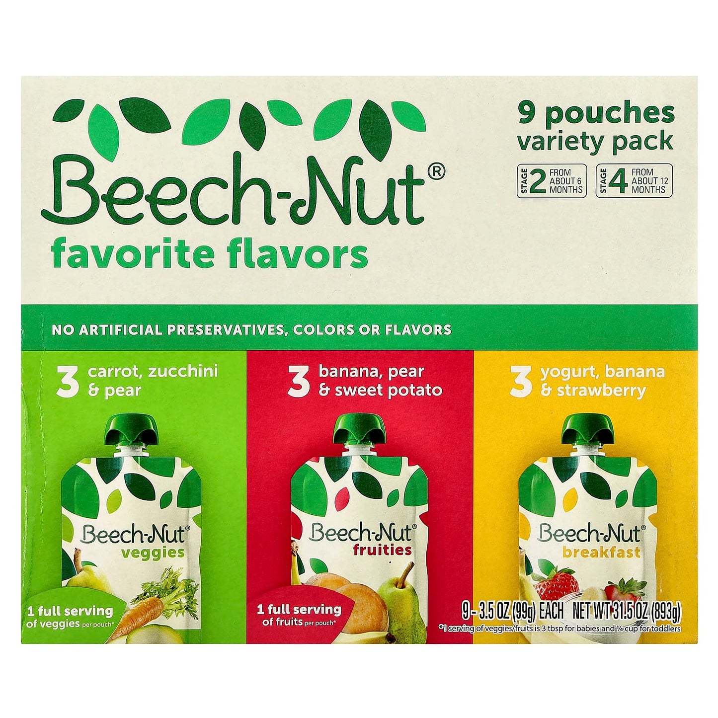 Beech-Nut Stage 2 & 4 Variety Pack, 9 Pouches, 3.5 oz (99 g) Each - Image 1