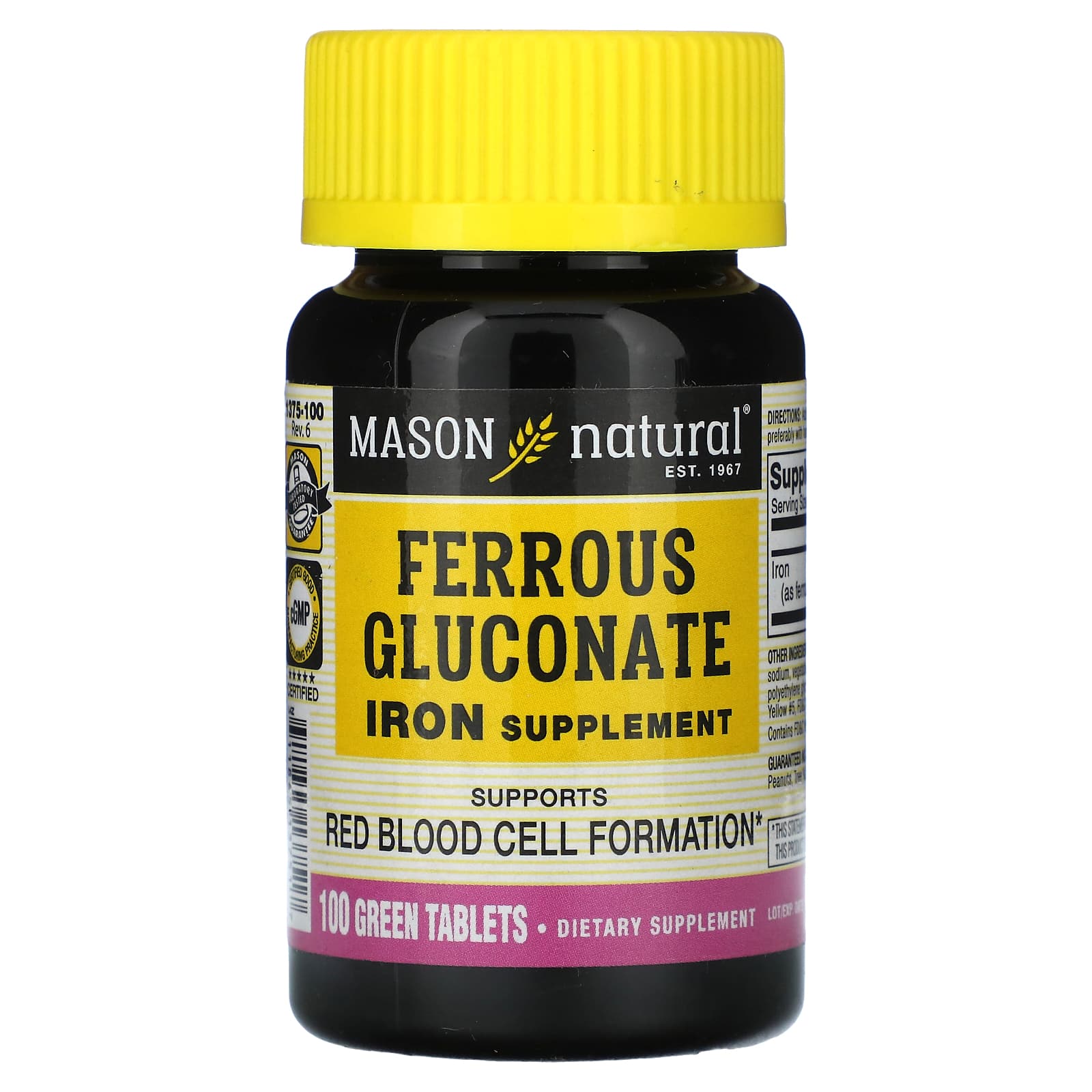 Mason Natural, Ferrous Gluconate, 100 Green Tablets (27 mg per Tablet) - Image 1