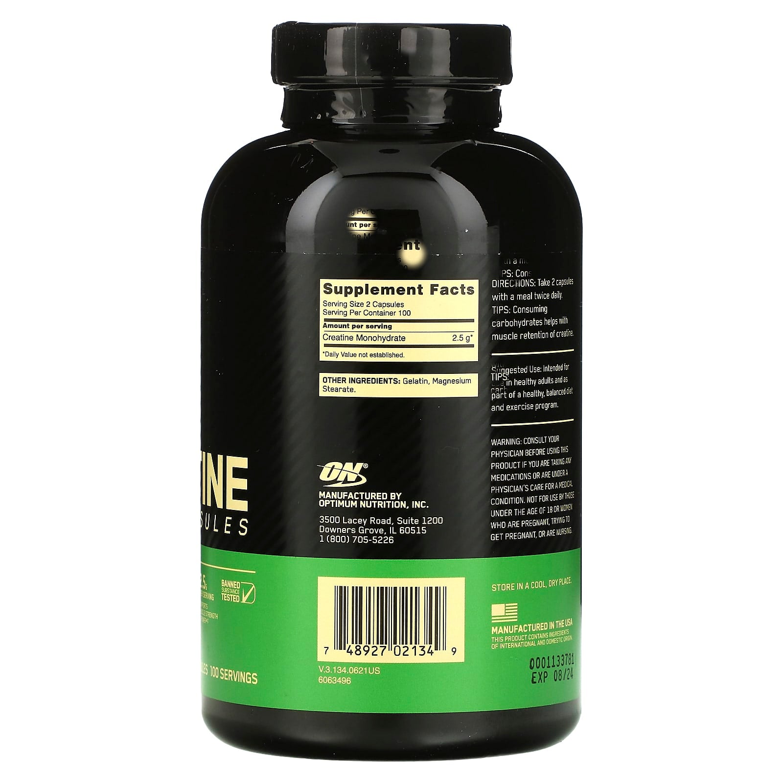 Optimum Nutrition, Micronized Creatine Capsules, 200 Capsules (1.25 g per Capsule ) - Image 2