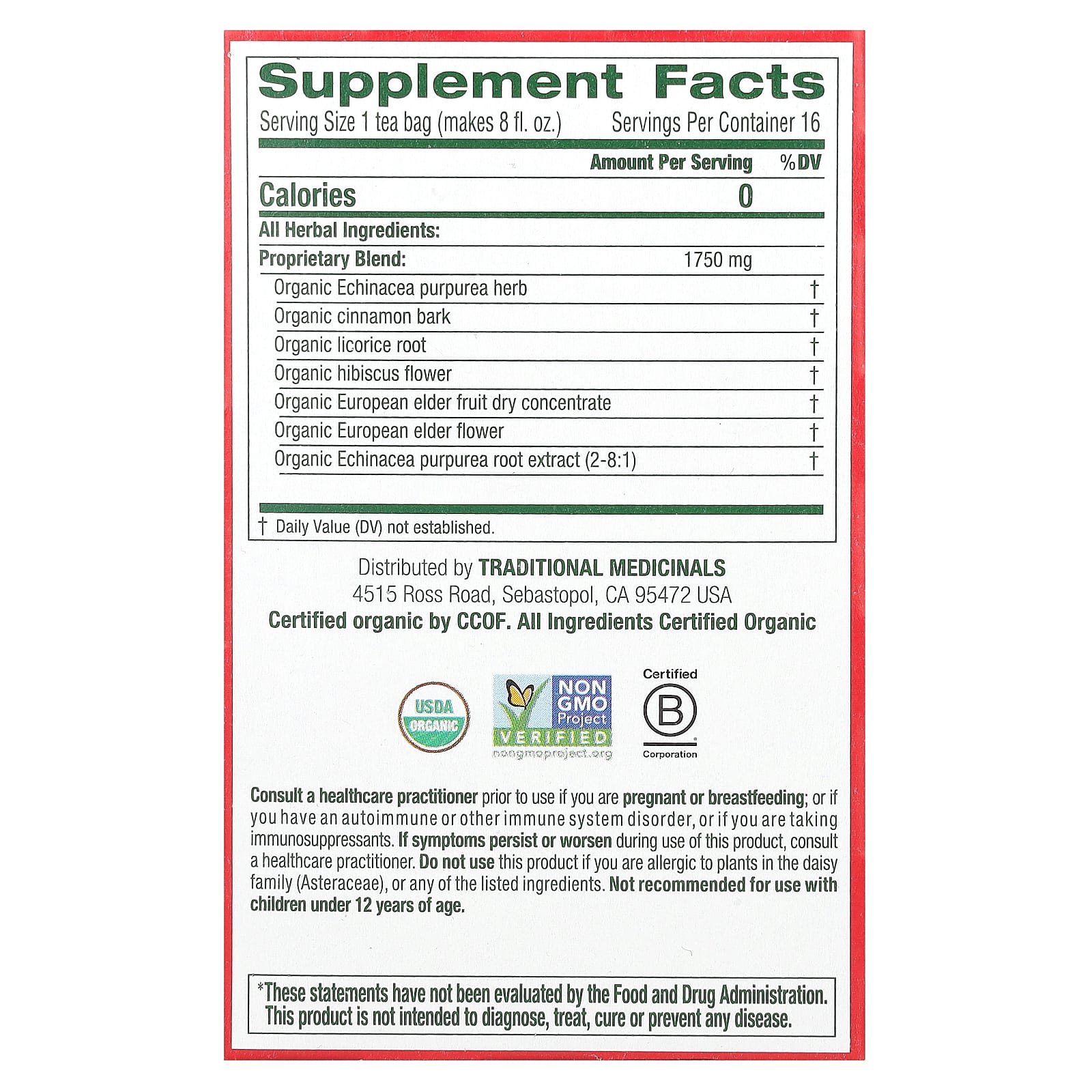 Traditional Medicinals, Organic Immune Zoom, Elderberry Echinacea, Caffeine Free, 16 Wrapped Tea Bags, 0.99 oz (28 g) - Image 2