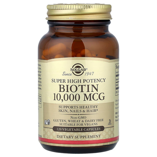 Solgar, Biotin, Super High Potency , 10,000 mcg, 120 Vegetable Capsules - Image 1