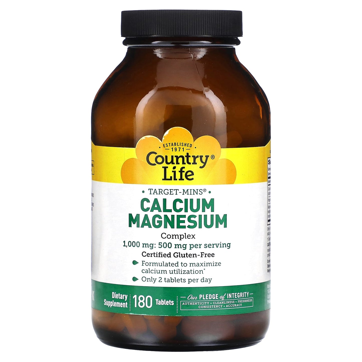 Country Life Target-Mins Calcium Magnesium Complex, 180 Tablets - Support Bone Health - Image 1