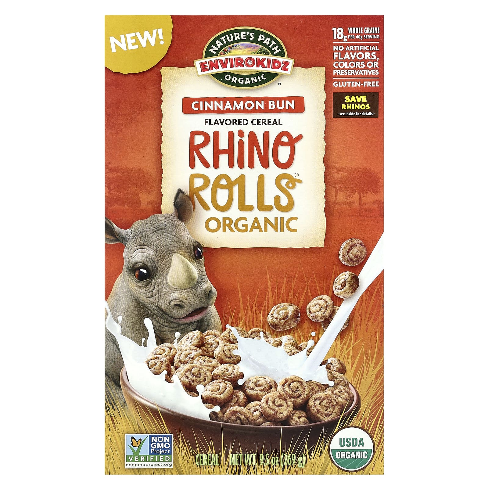 Nature's Path, EnviroKidz, Organic Flavored Cereal, Rhino Rolls®, 9.5 oz (269 g) - Image 1
