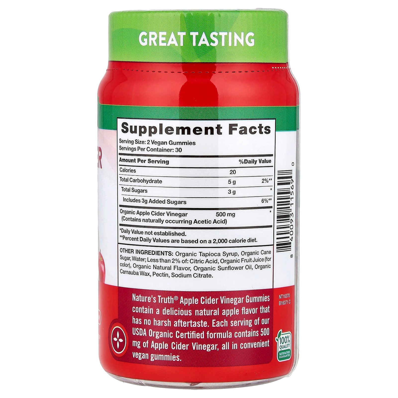 Nature's Truth, Organic Apple Cider Vinegar Gummies, Natural Apple, 60 Gummies - Image 2