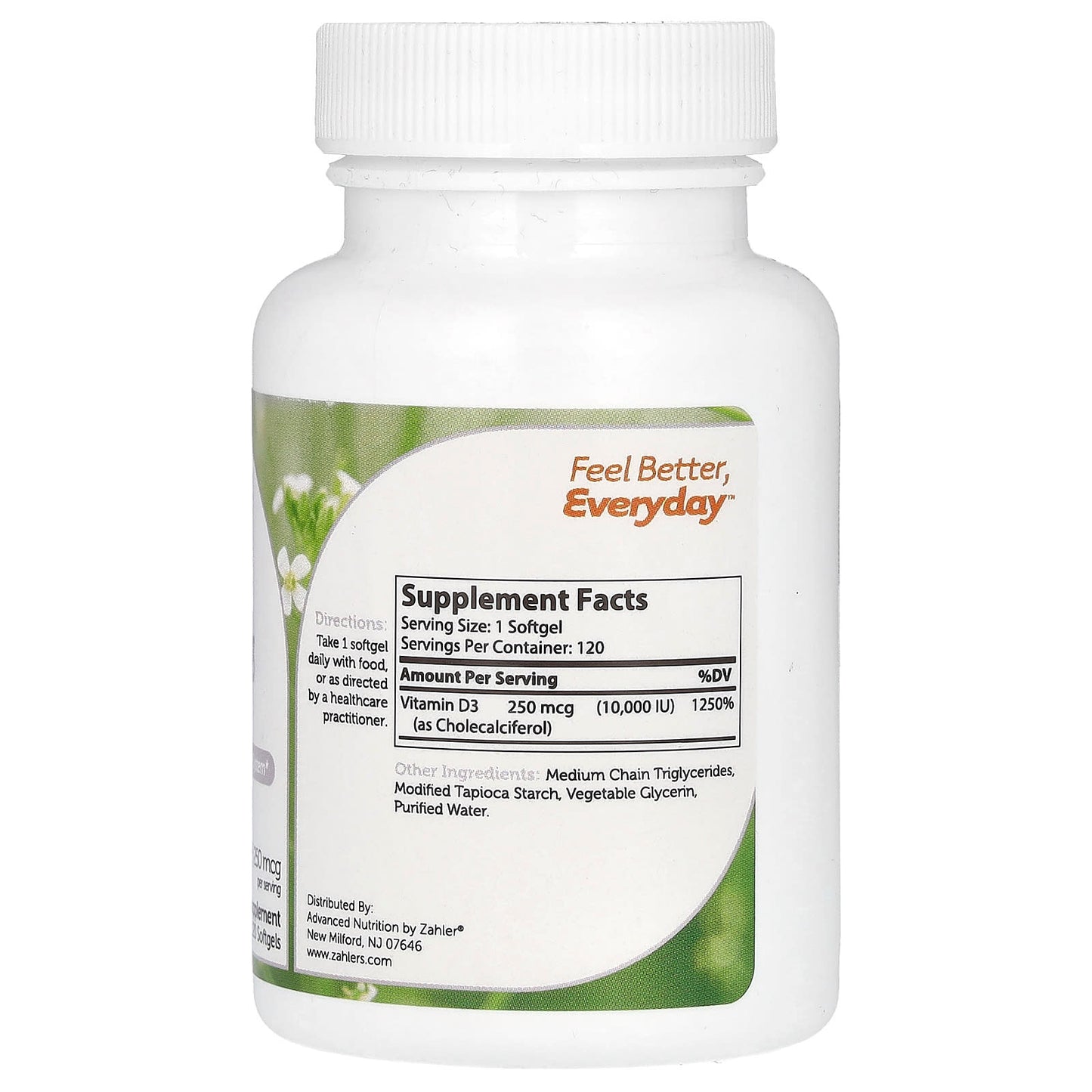 Zahler, Vitamin D3, 250 mcg (10,000 IU), 120 Softgels - Image 2
