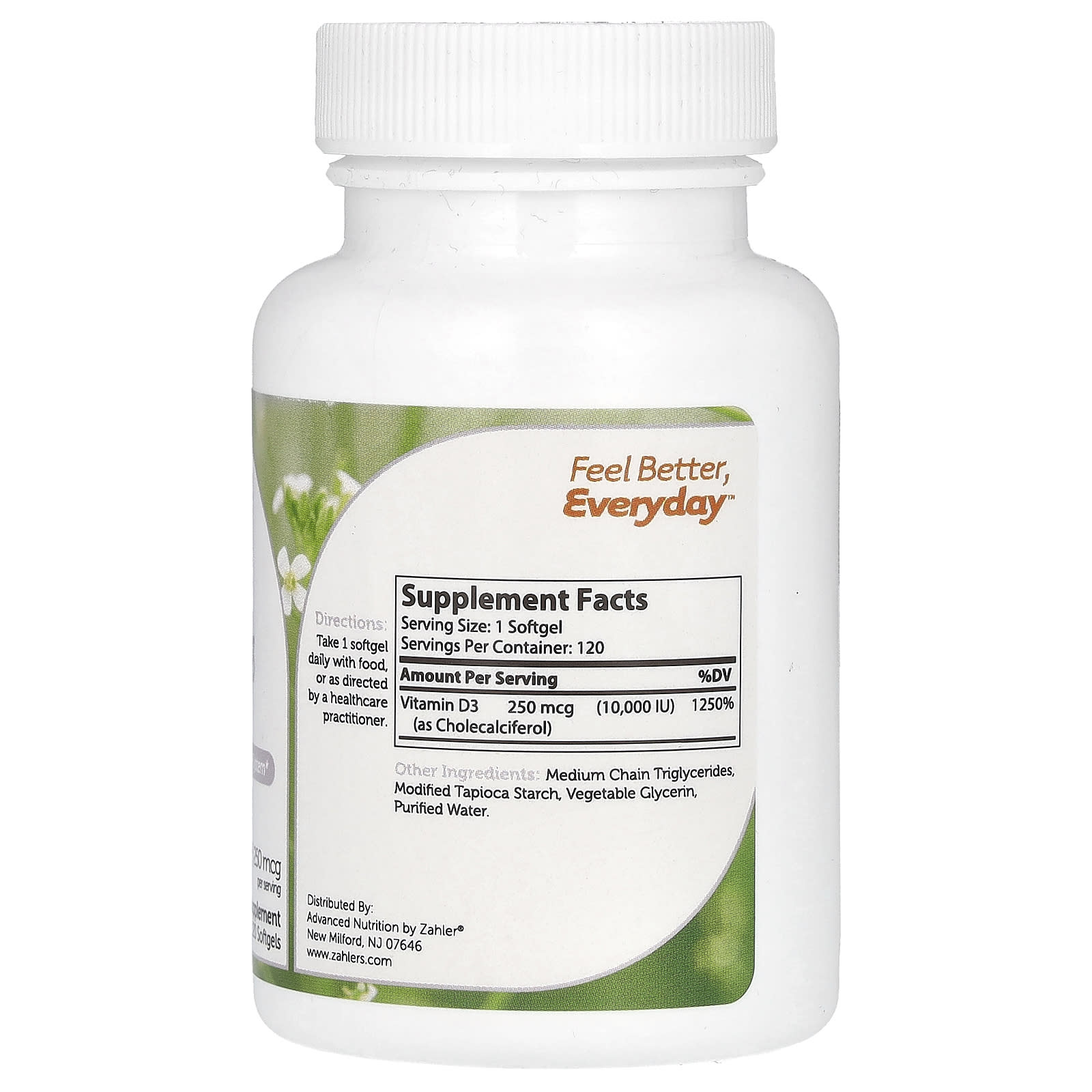 Zahler, Vitamin D3, 250 mcg (10,000 IU), 120 Softgels - Image 2