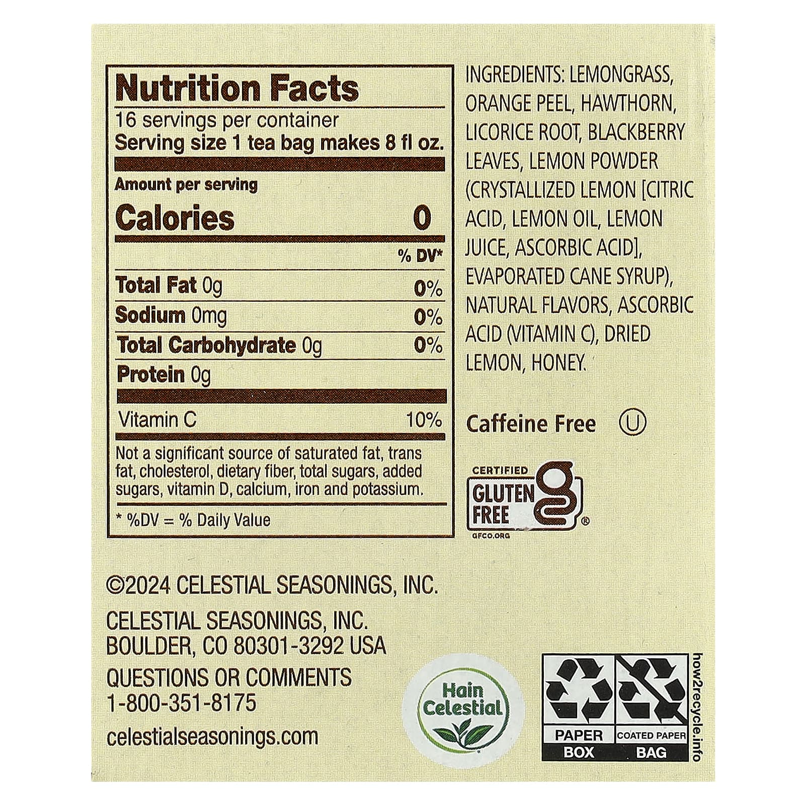 Celestial Seasonings Lemon Honey Drop Tea - Caffeine Free, 16 Tea Bags, 0.8 oz - Image 2