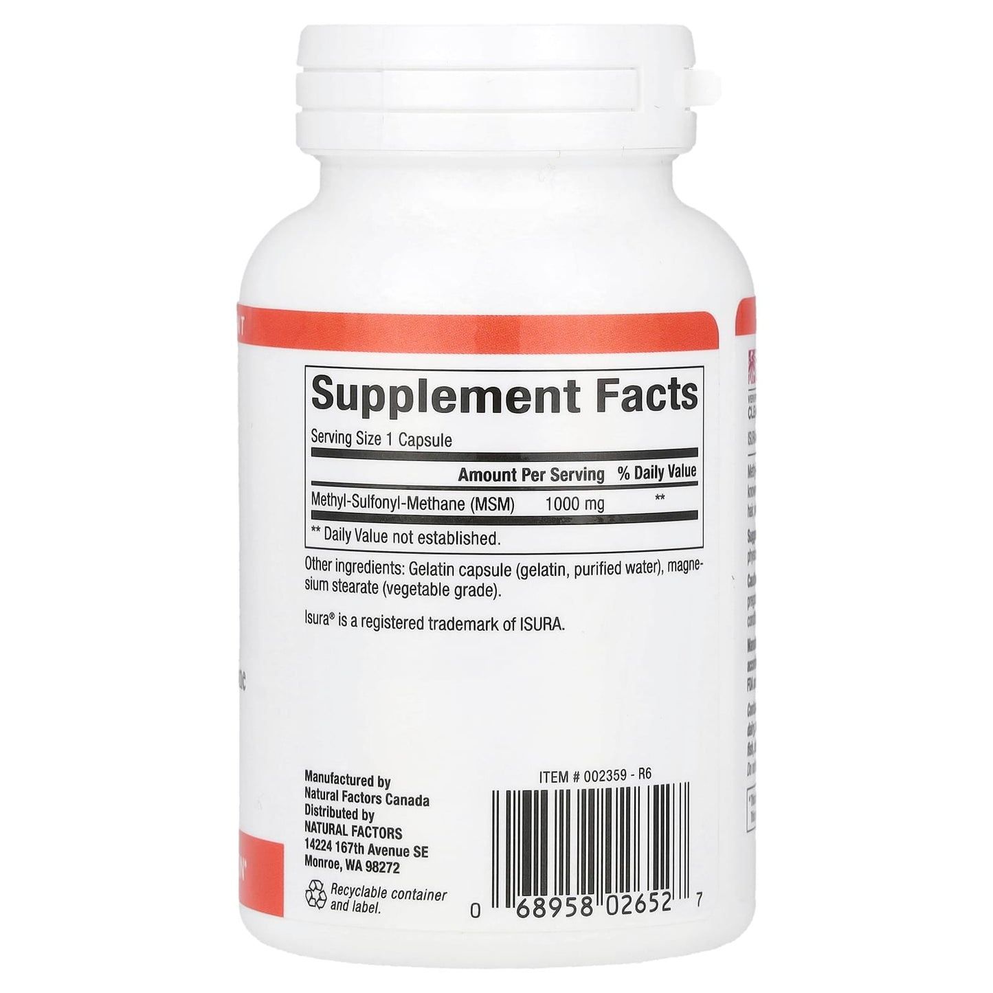 Natural Factors, MSM, 1,000 mg, 90 Capsules - Image 2