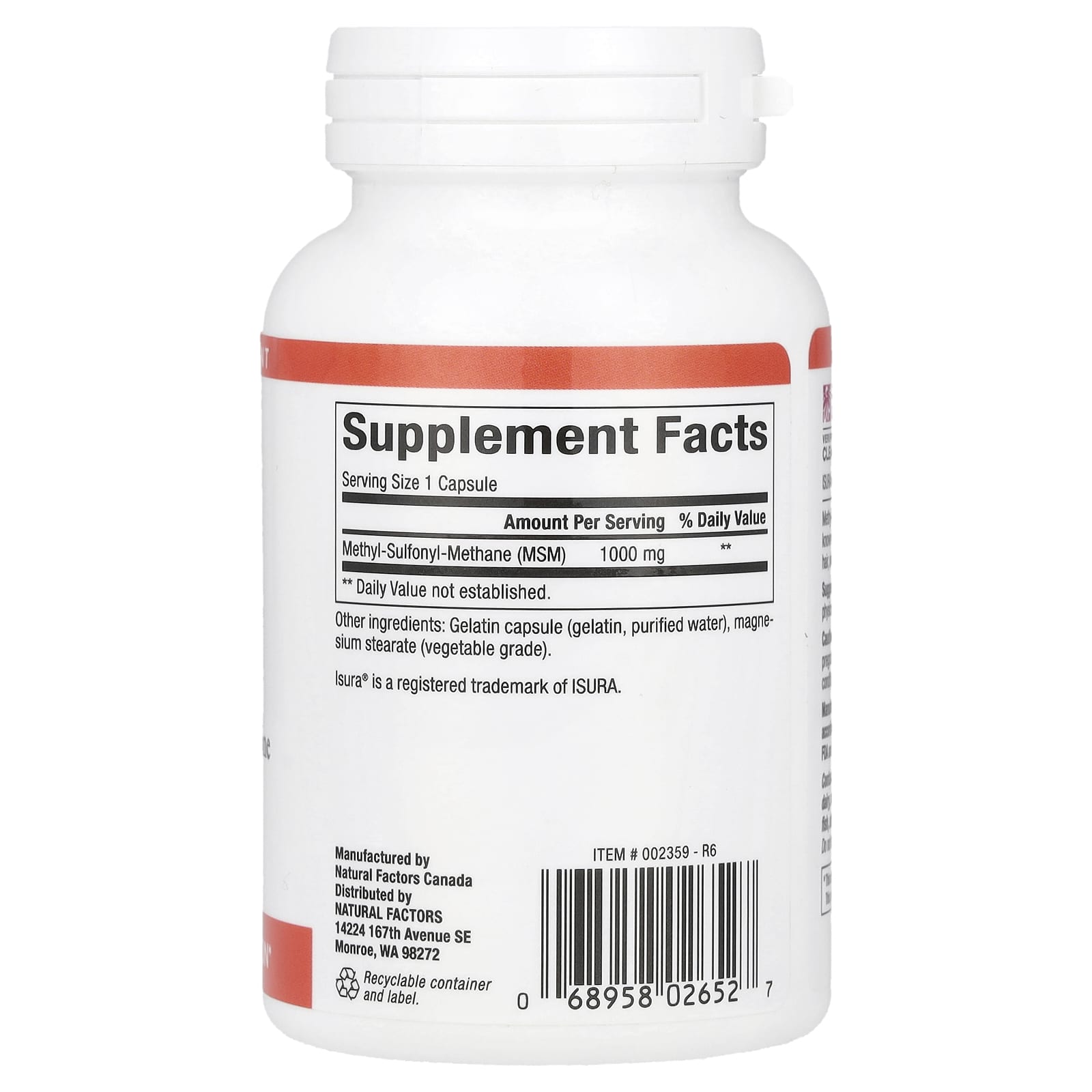 Natural Factors, MSM, 1,000 mg, 90 Capsules - Image 2