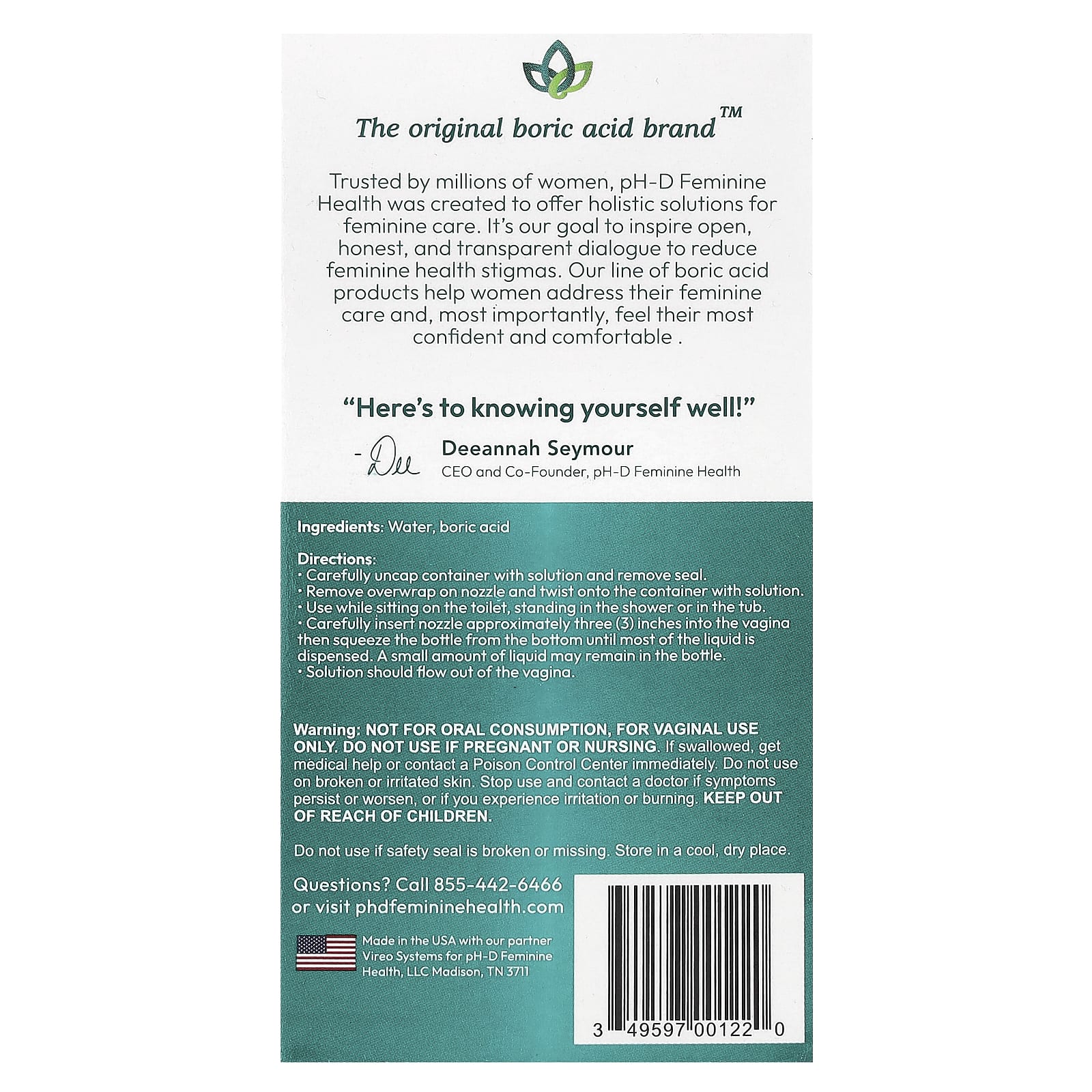 pH-D Feminine Health, Boric Acid, Instant Vaginal Odor Rinse, 2 Bottles & 2 Nozzles , 6 fl oz (177.44 ml) - Image 2