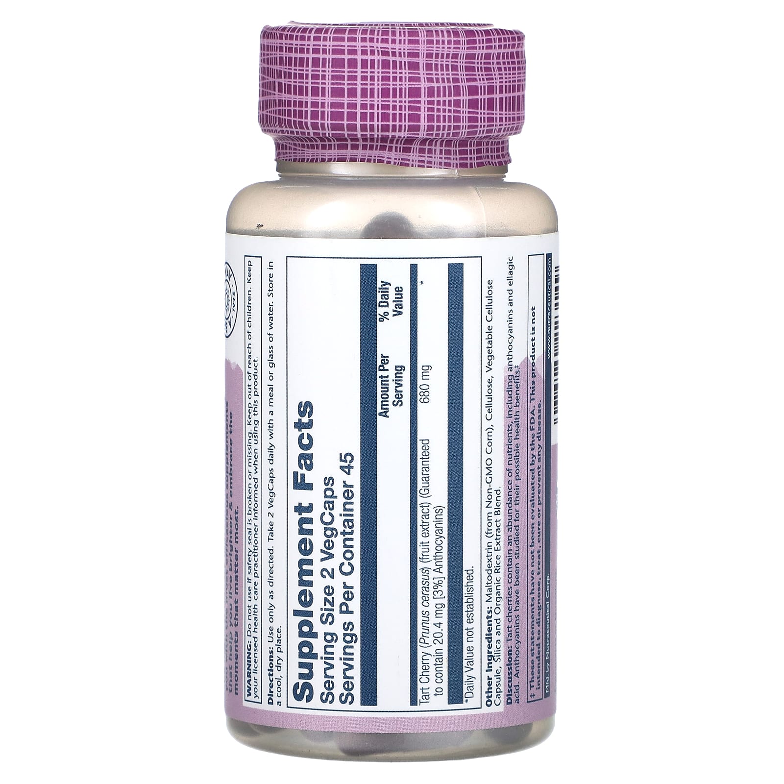 Solaray, Vital Extracts, Tart Cherry, Triple Strength, 90 VegCaps (340 mg per Capsule) - Image 2