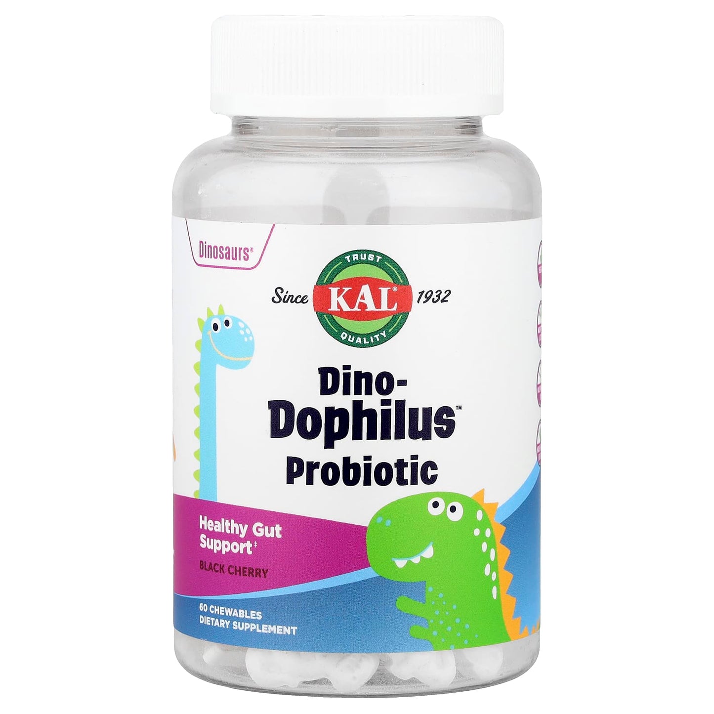 KAL, Dinosaurs®, Dino-Dophilus™ Probiotic, Black Cherry, 60 Chewables - Image 1