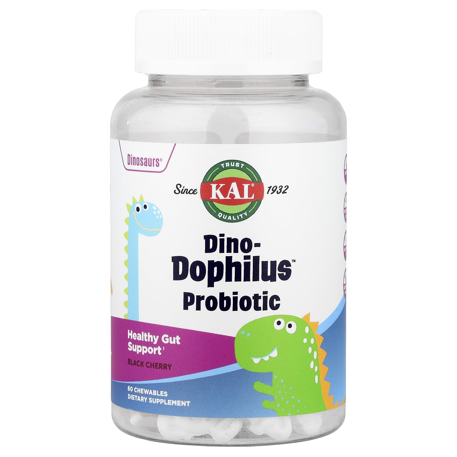 KAL, Dinosaurs®, Dino-Dophilus™ Probiotic, Black Cherry, 60 Chewables - Image 1