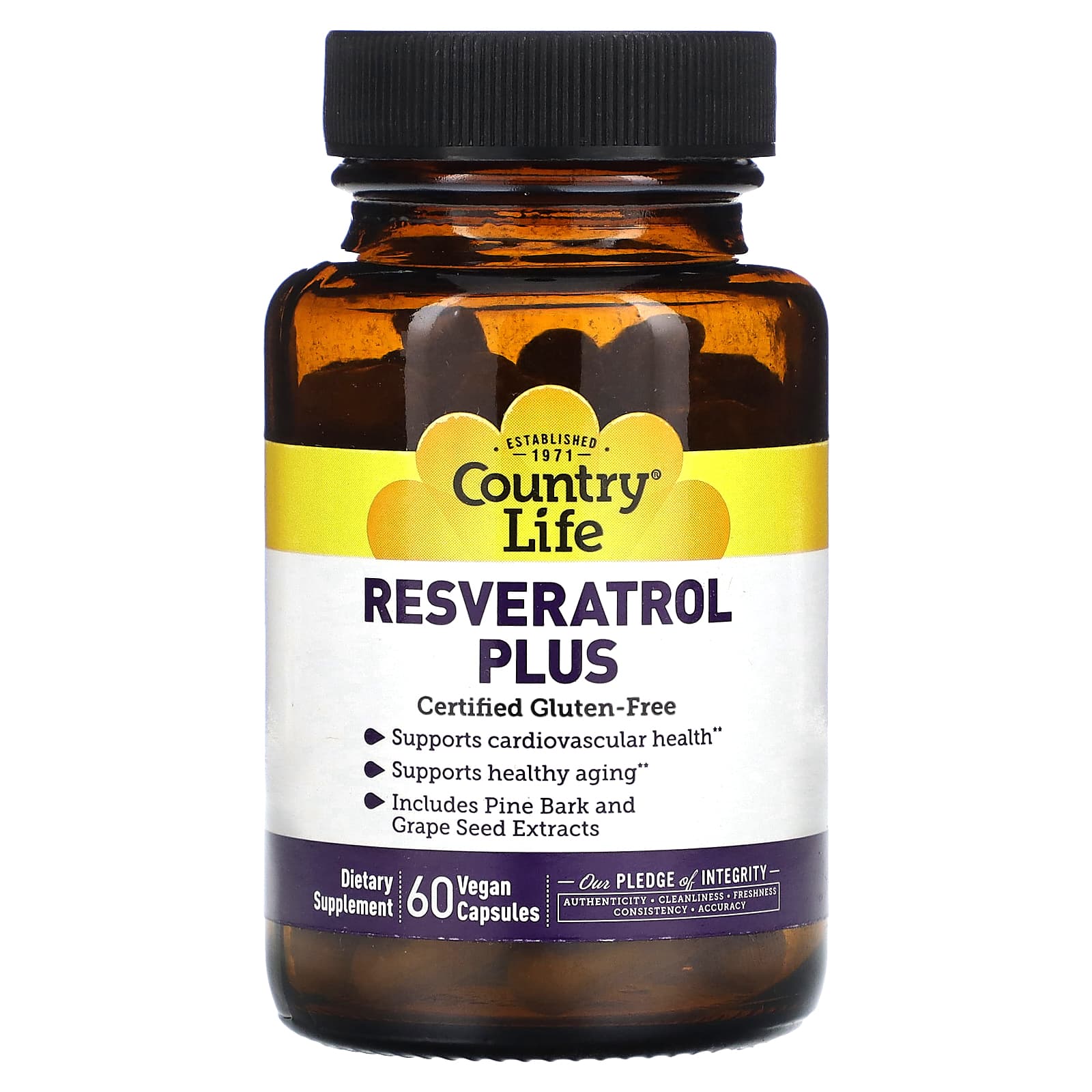 Country Life Resveratrol Plus 60 Vegan Capsules for Cardiovascular Health - Image 1