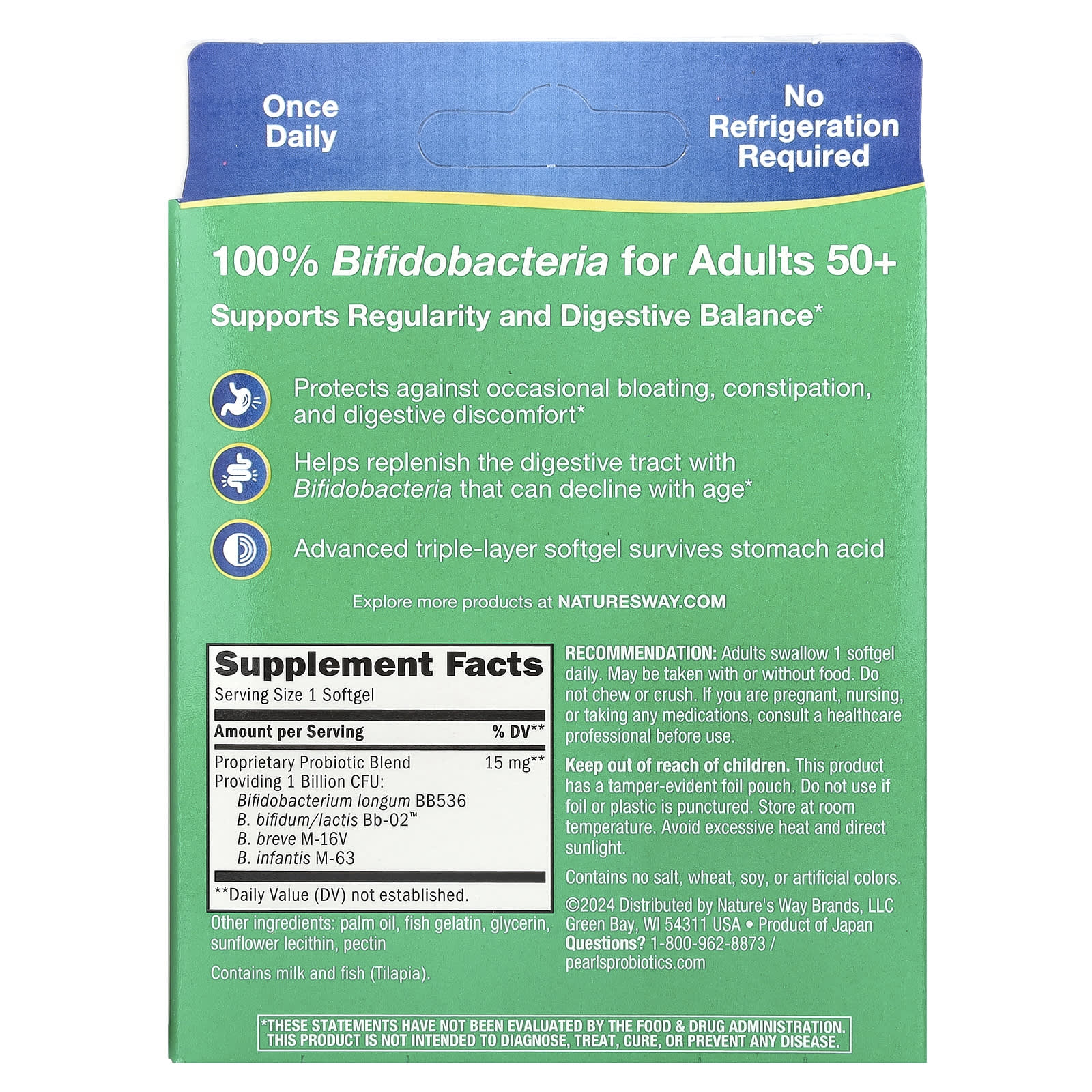 Nature's Way, Adult 50+ Probiotic Pearls , 1 Billion CFU, 30 Softgels - Image 2