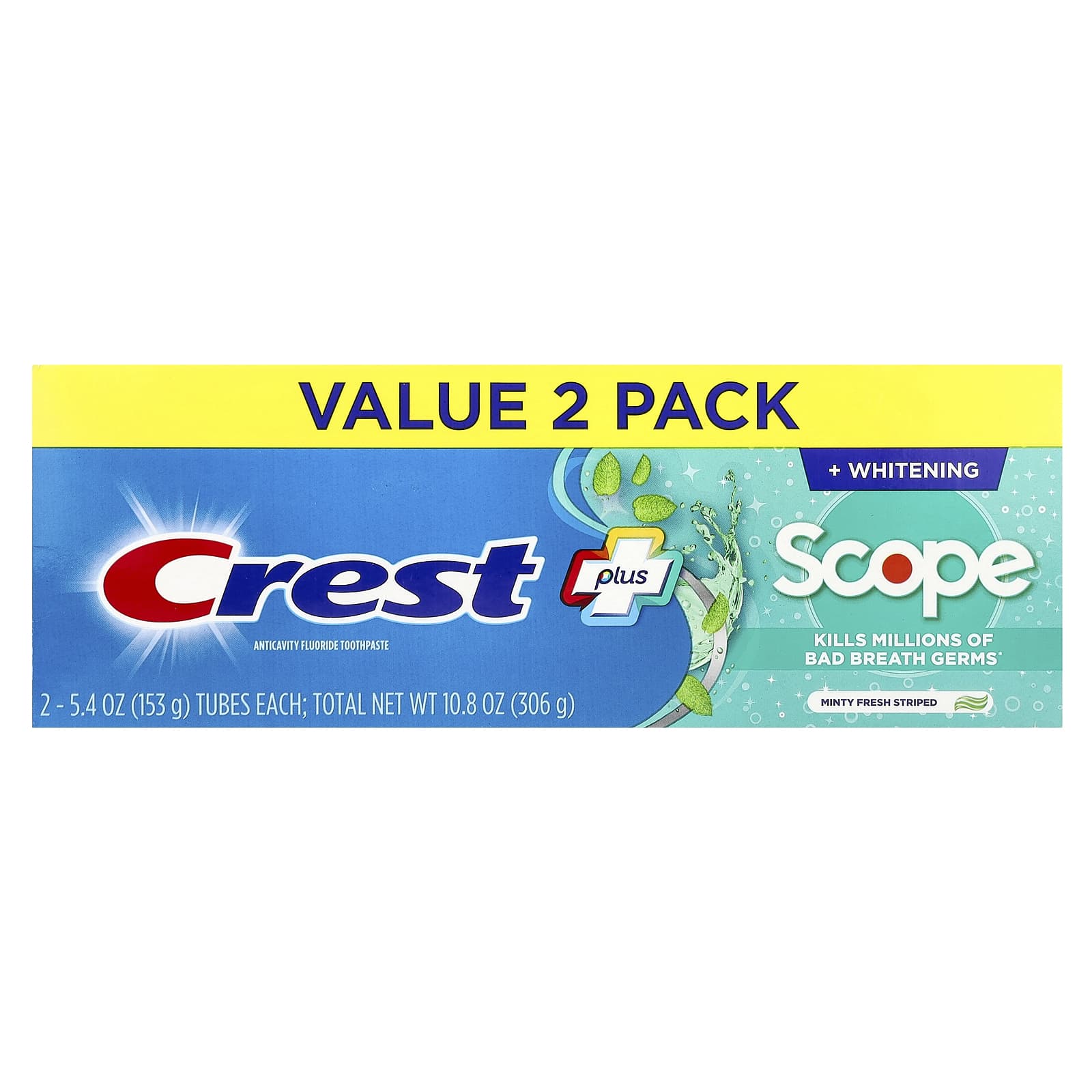 Crest Plus Scope Anticavity Toothpaste 2-Pack, Minty Fresh Striped - Image 2