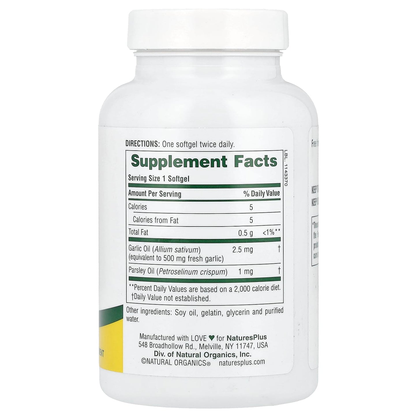NaturesPlus, Garlic and Parsley Oil, 180 Softgels - Image 2