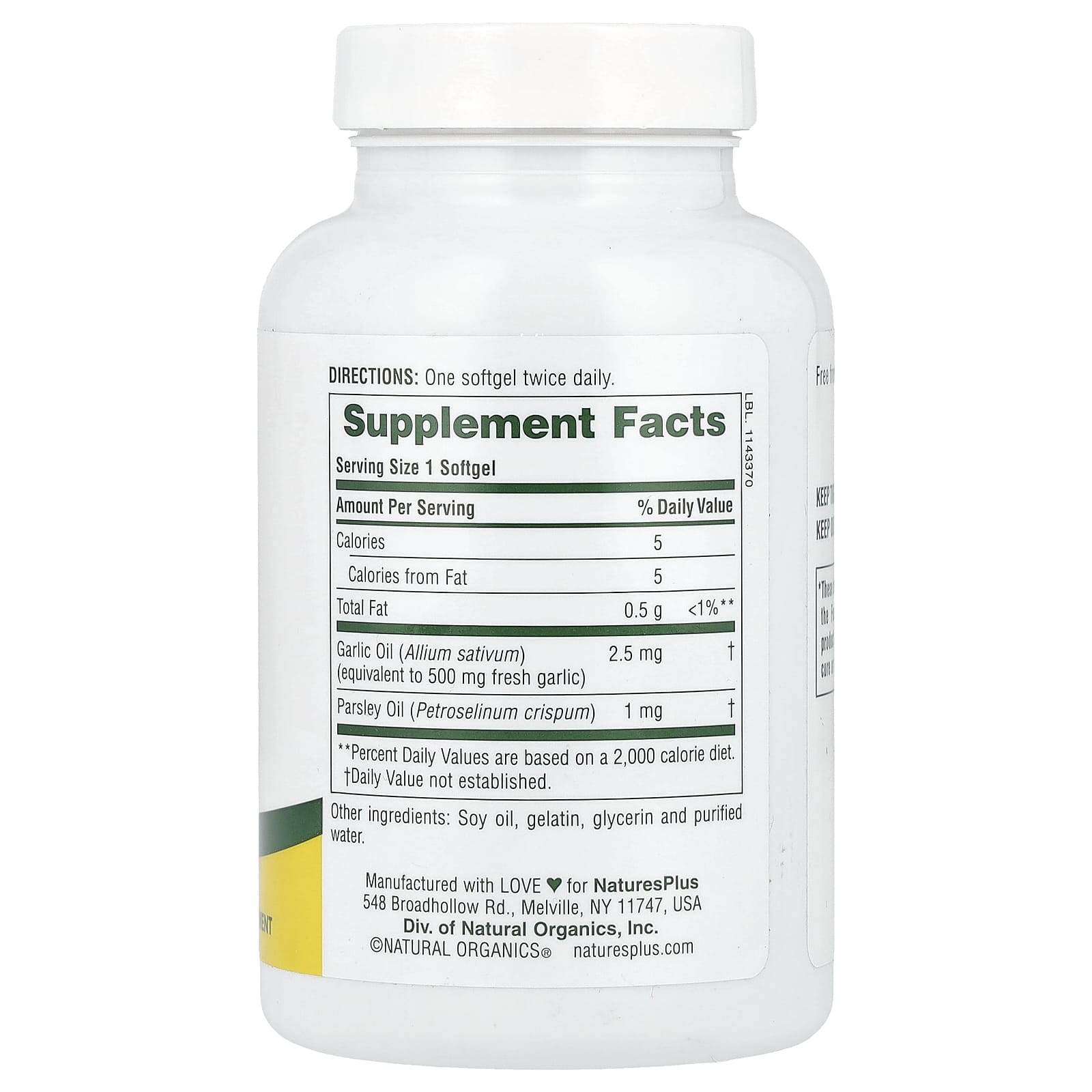 NaturesPlus, Garlic and Parsley Oil, 180 Softgels - Image 2