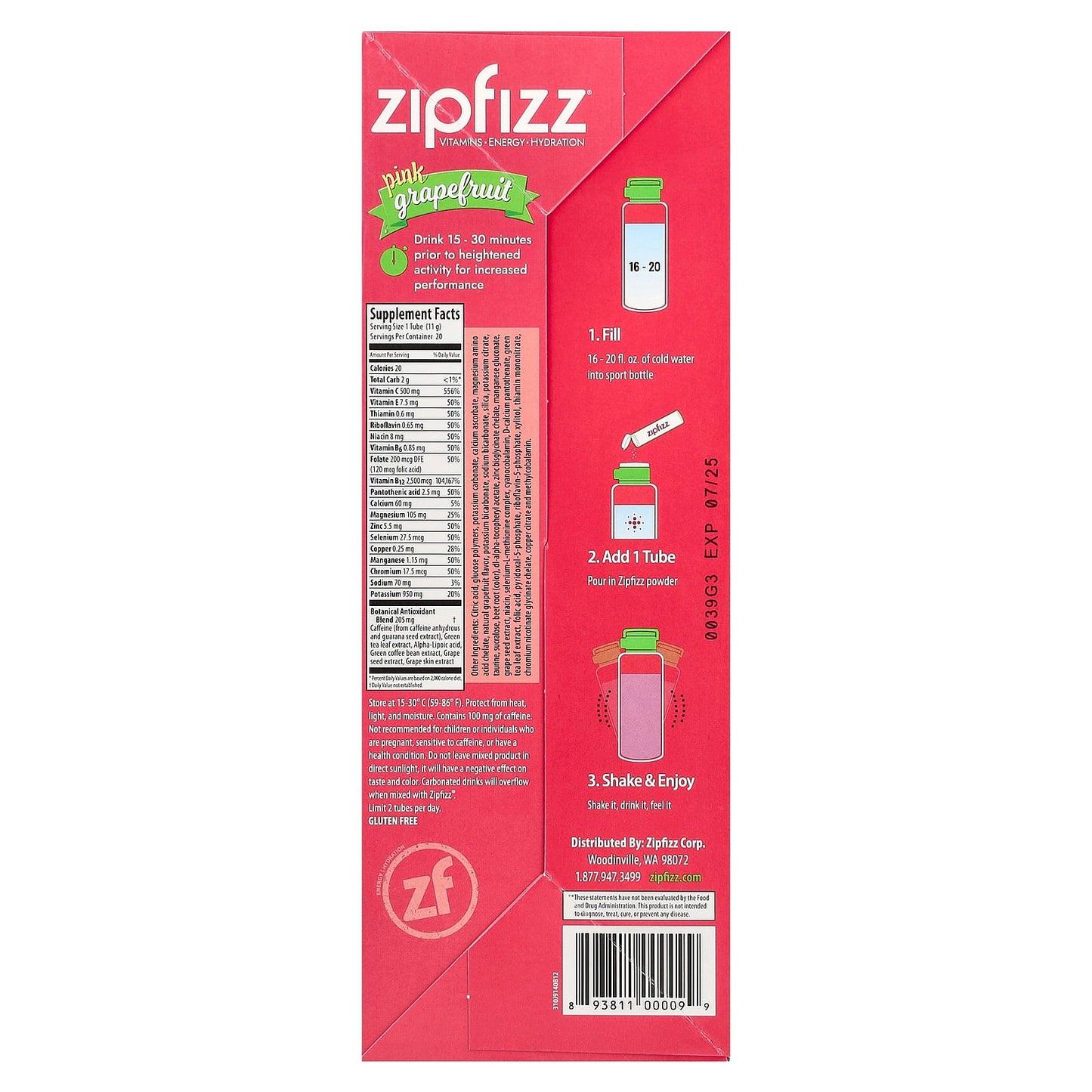 Zipfizz, Energy Drink Mix, Pink Grapefruit, 20 Tubes, 0.39 oz (11 g) Each - Image 2