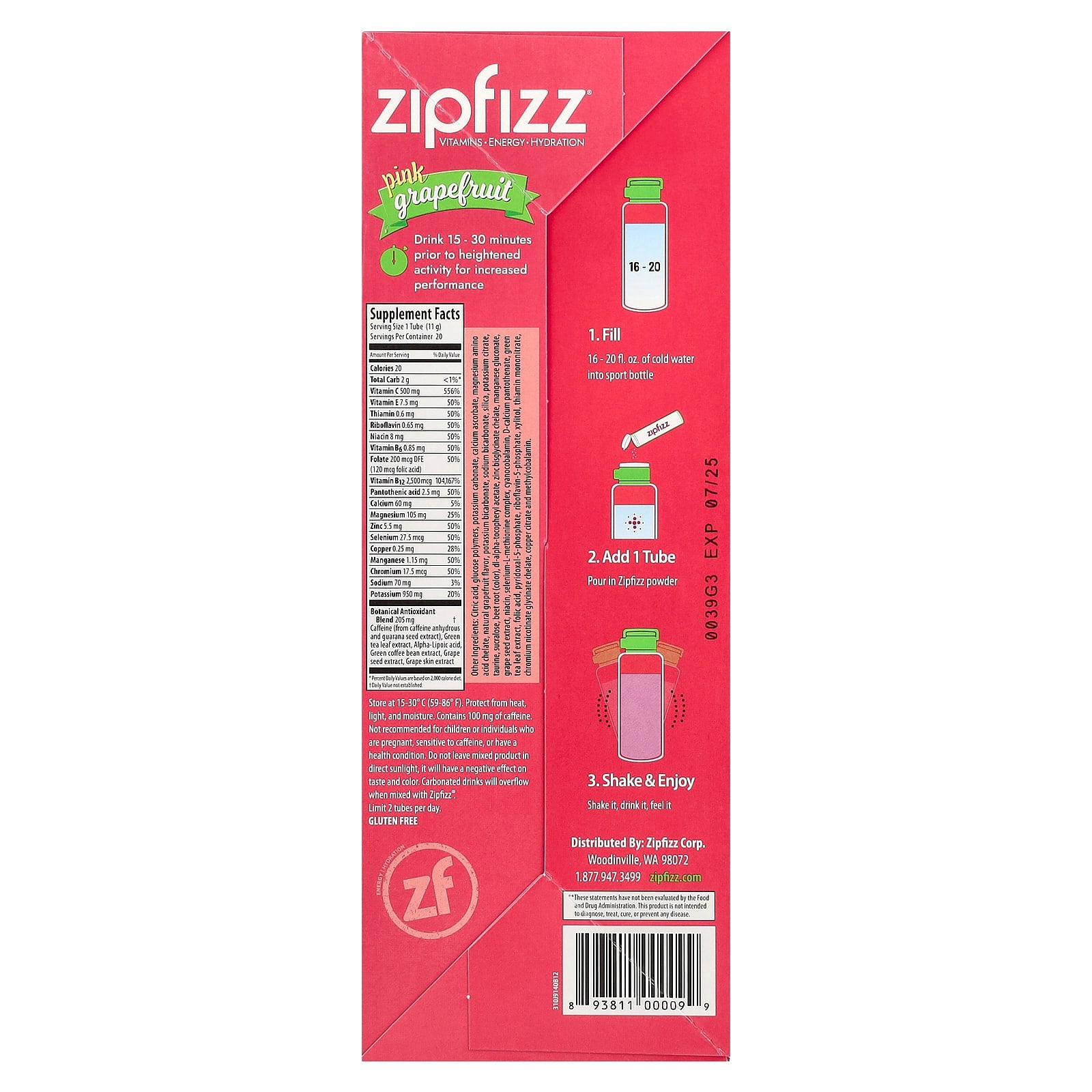 Zipfizz, Energy Drink Mix, Pink Grapefruit, 20 Tubes, 0.39 oz (11 g) Each - Image 2