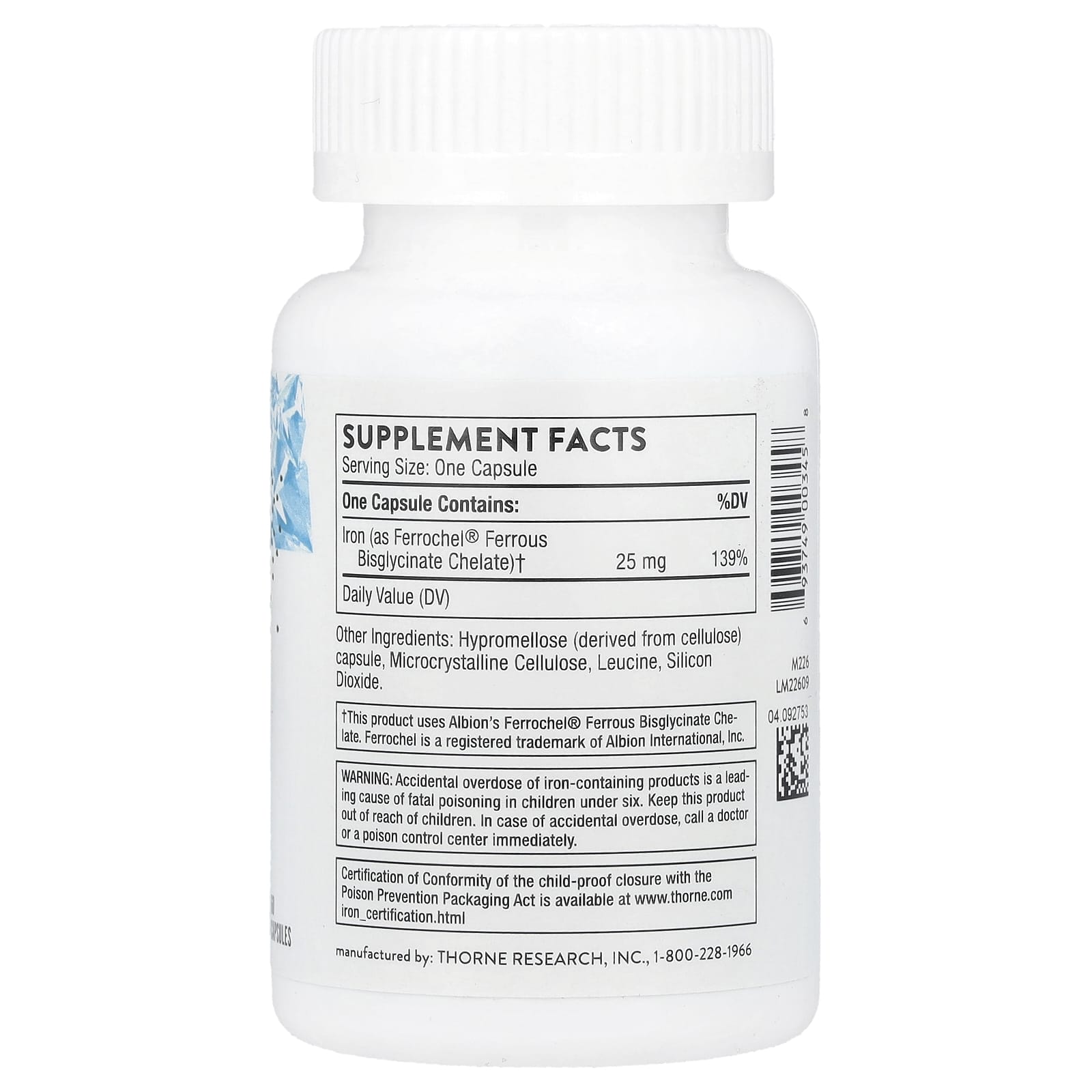 Thorne, Iron Bisglycinate, 60 Capsules (25 mg per Capsule) - Image 2