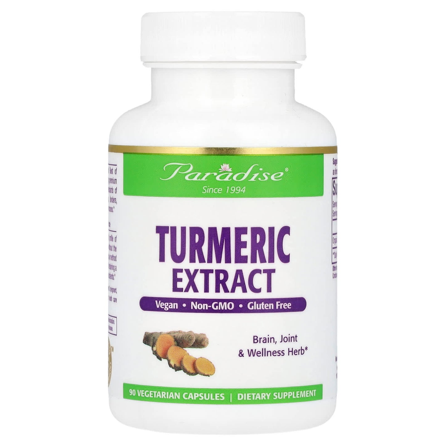 Paradise Herbs, Turmeric Extract, 500 mg, 90 Vegetarian Capsules - Image 1