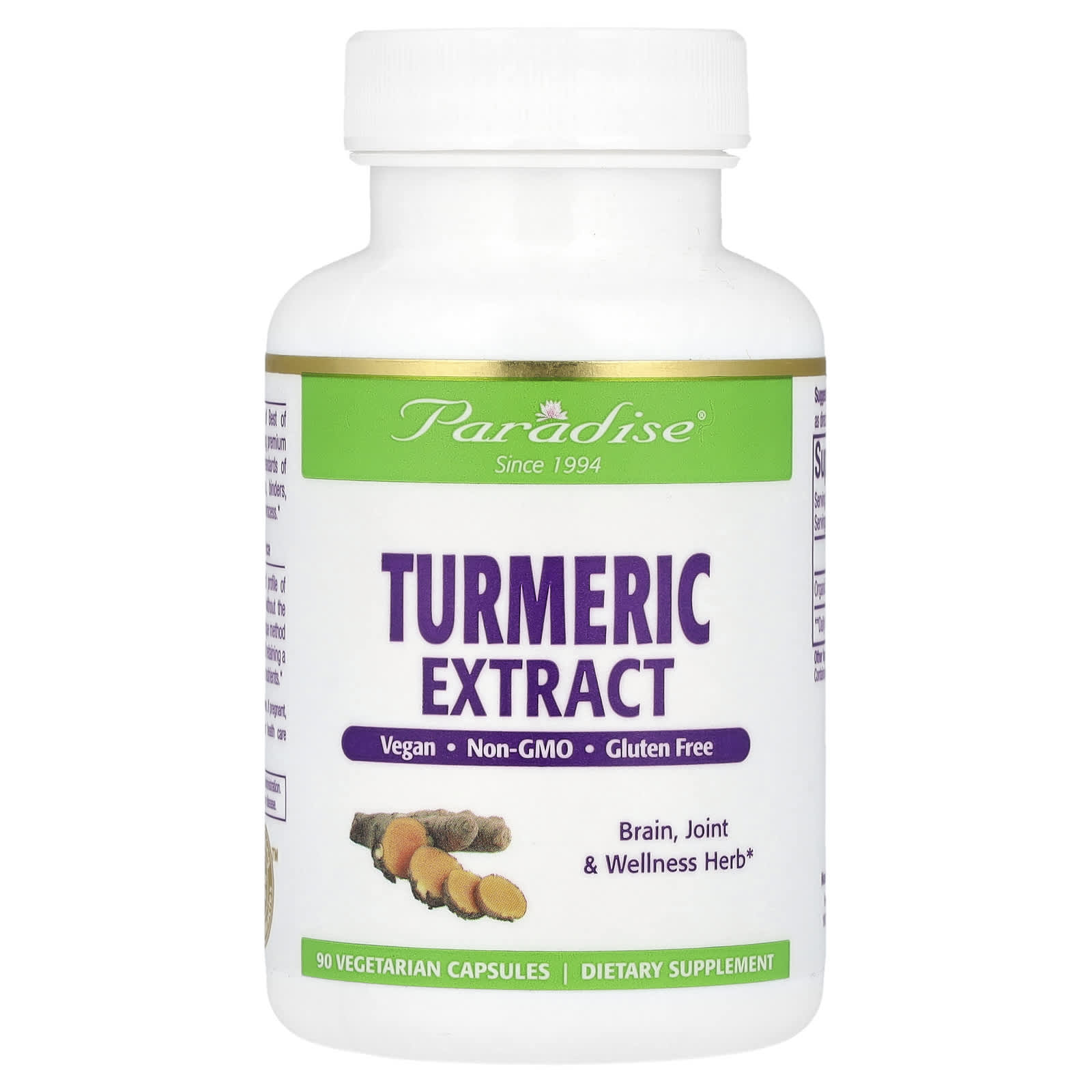 Paradise Herbs, Turmeric Extract, 500 mg, 90 Vegetarian Capsules - Image 1