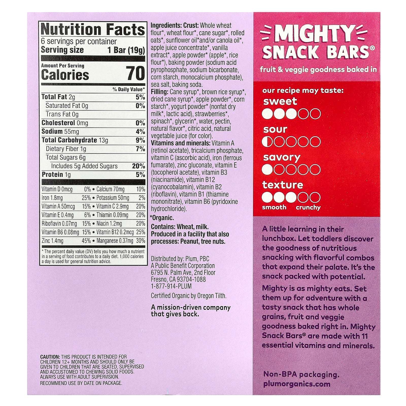 Plum Organics, Mighty Snack Bars®, Tots, Strawberry, 6 Bars, 0.67 oz (19 g) Each - Image 2