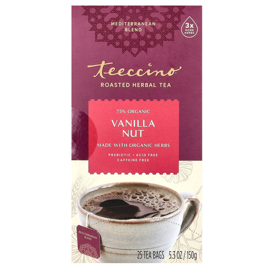 Teeccino, Roasted Herbal Tea, Vanilla Nut, Caffeine Free, 25 Tea Bags, 5.3 oz (150 g) - Image 1
