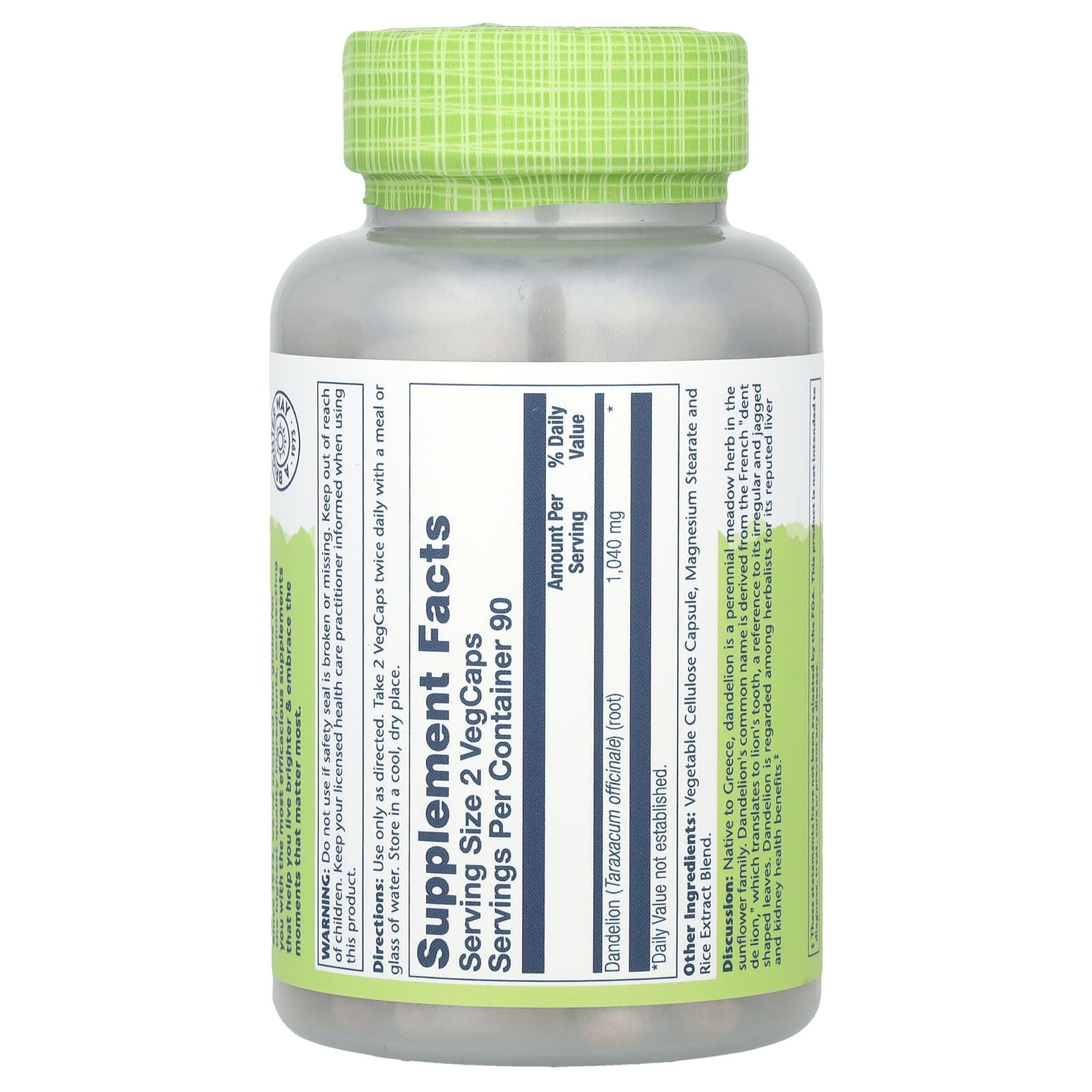 Solaray, True Herbs, Dandelion, 180 VegCaps (520 mg per Capsule) - Image 2