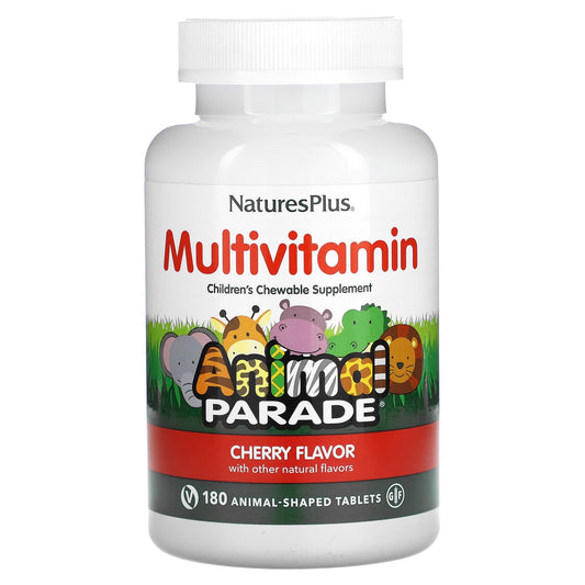 NaturesPlus, Animal Parade, Children's Chewable Multivitamin Supplement, Cherry, 180 Animal-Shaped Tablets - Image 1