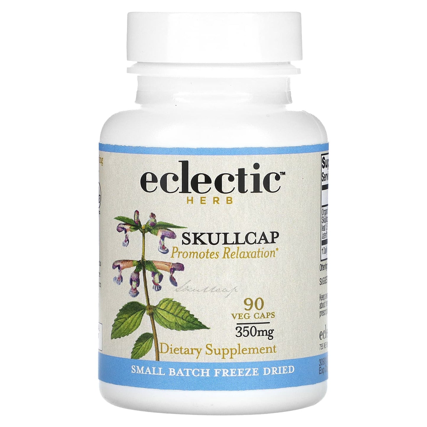 Relaxation &amp; Calm with Eclectic Herb's Small Batch Skullcap, 90 Capsules - Image 1