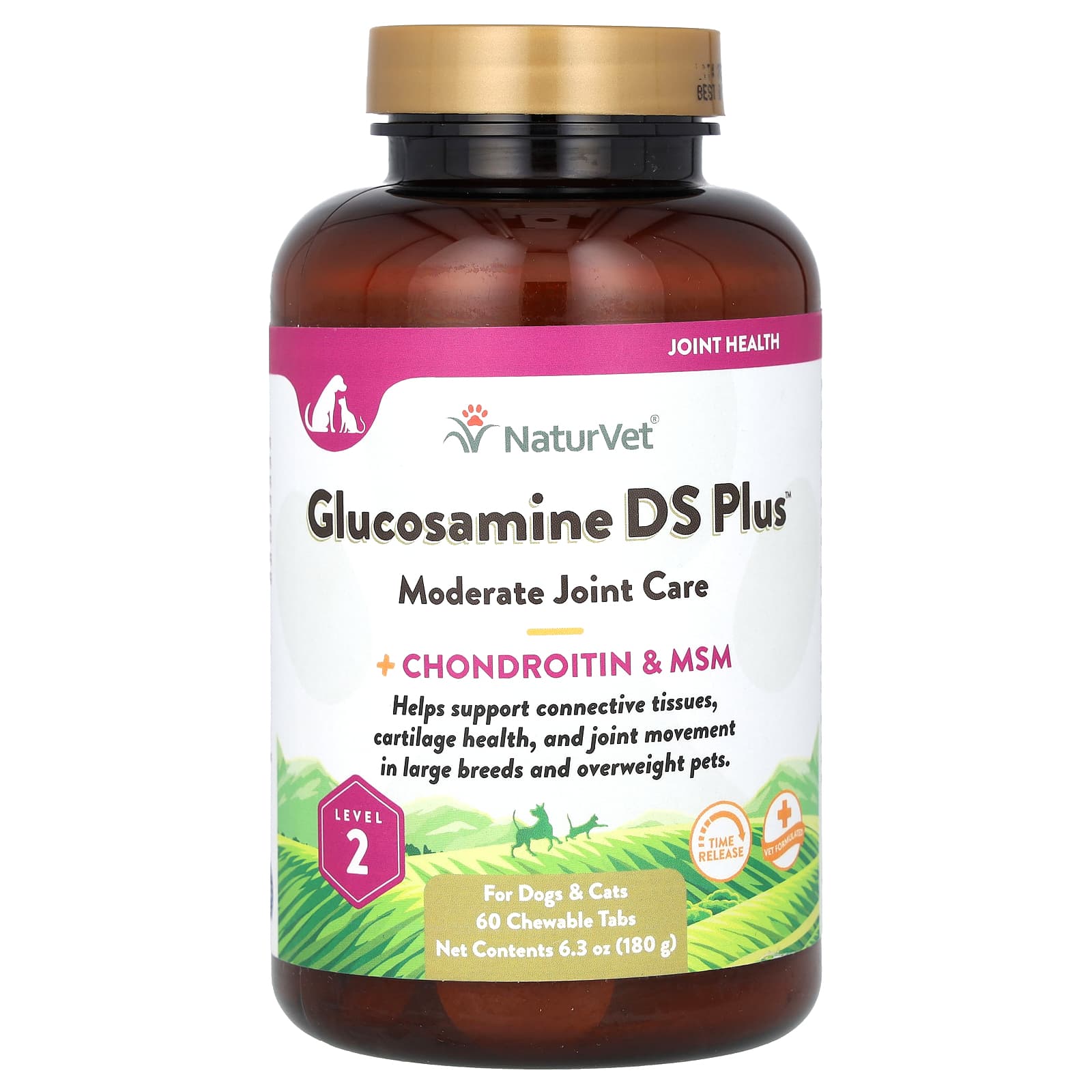 NaturVet, Glucosamine DS Plus, Moderate Joint Care + Chondroitin & MSM, For Dogs & Cats, Level 2, 60 Chewable Tabs, 6.3 oz (180 g)