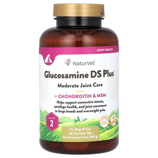 NaturVet, Glucosamine DS Plus, Moderate Joint Care + Chondroitin & MSM, For Dogs & Cats, Level 2, 60 Chewable Tabs, 6.3 oz (180 g)
