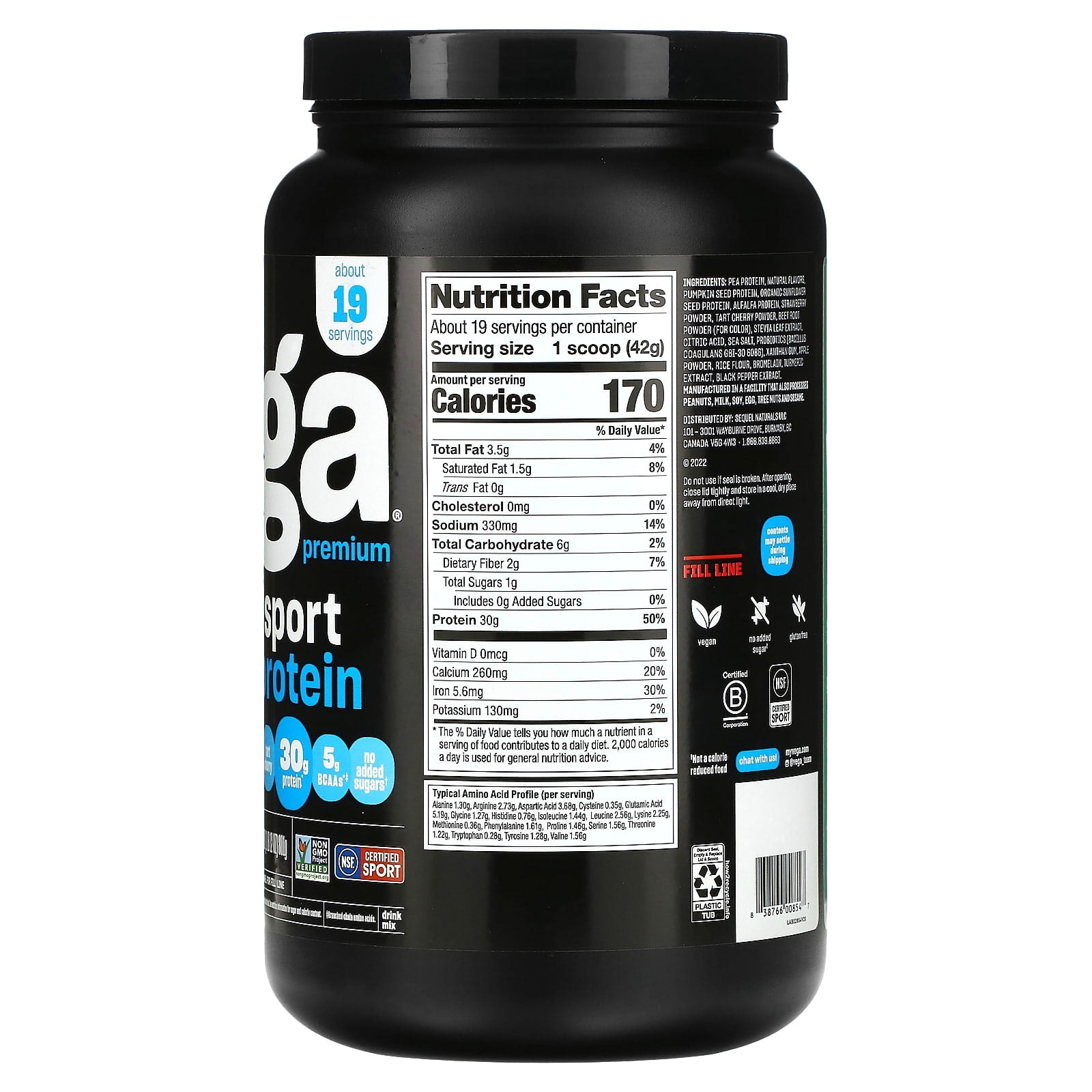 Vega, Sport, Plant-Based Premium Protein, Berry, 1 lb 12 oz  (801 g) - Image 2