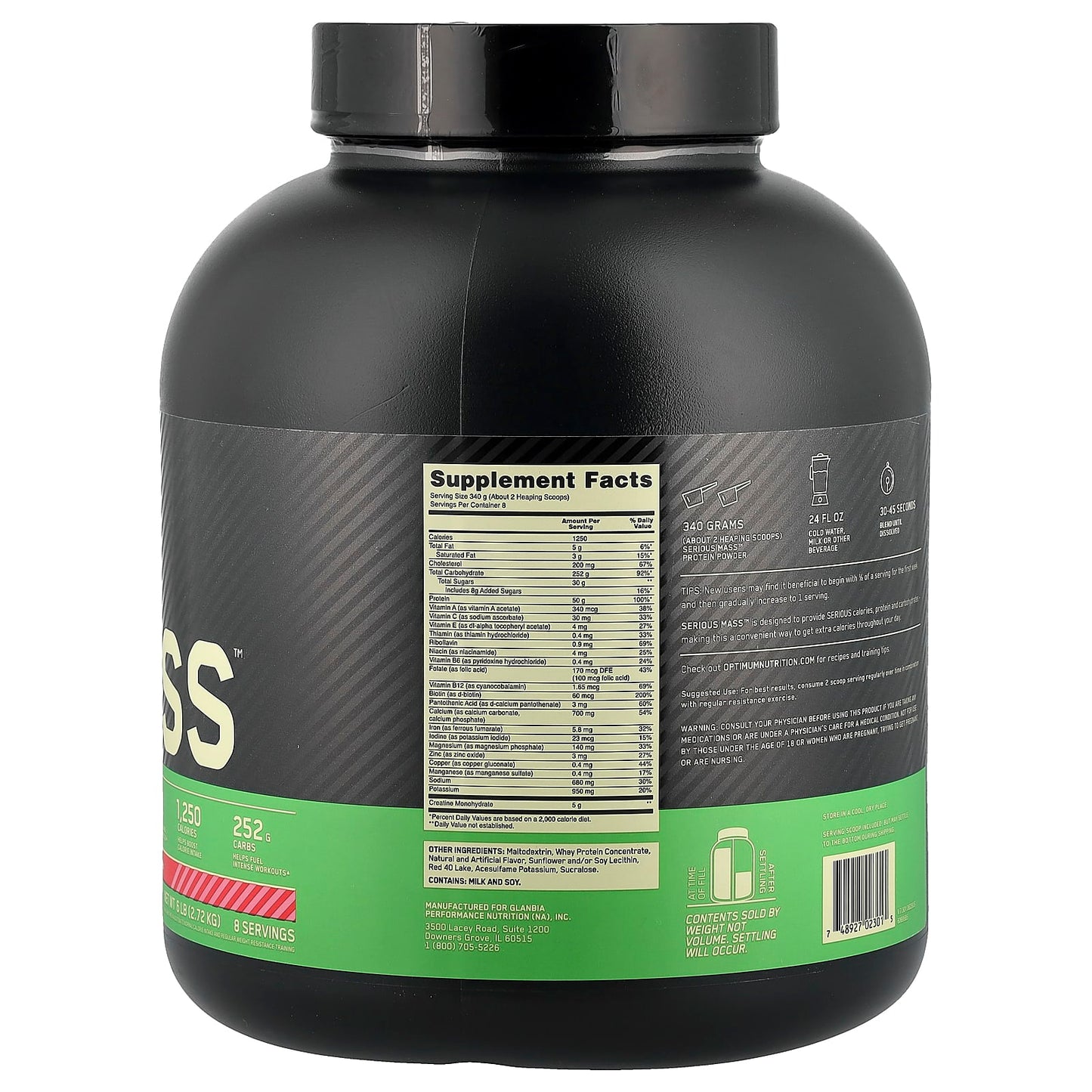 Optimum Nutrition, Serious Mass™, Strawberry, 6 lb (2.72 kg) - Image 2