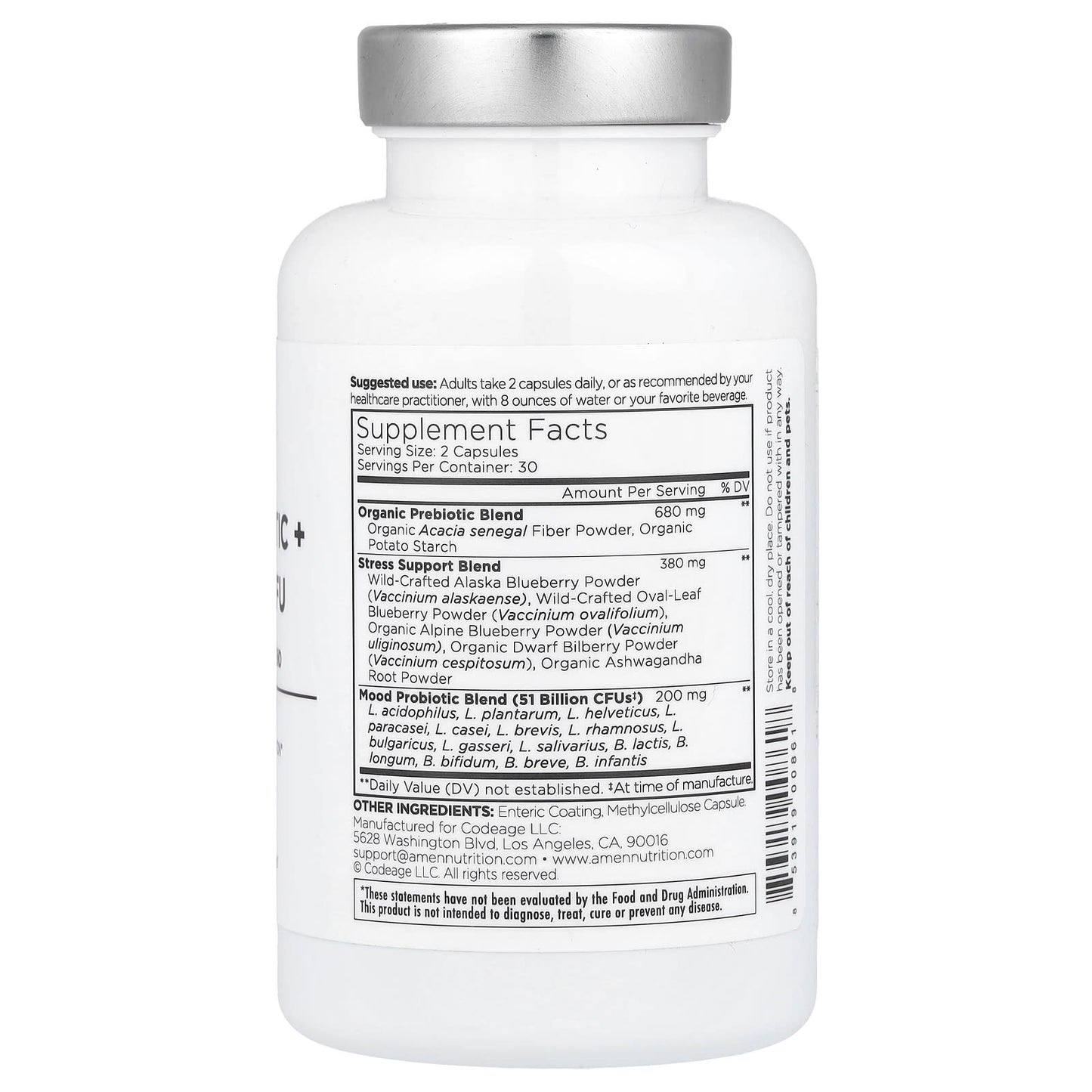 CodeAge Mood Probiotics 60 Vegetarian Capsules for Gut Health - Image 2